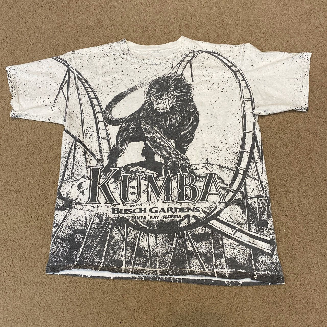 Image of Vintage Busch Gardens Kumba Ride Aop Shirt in White, Men's (Size XL)