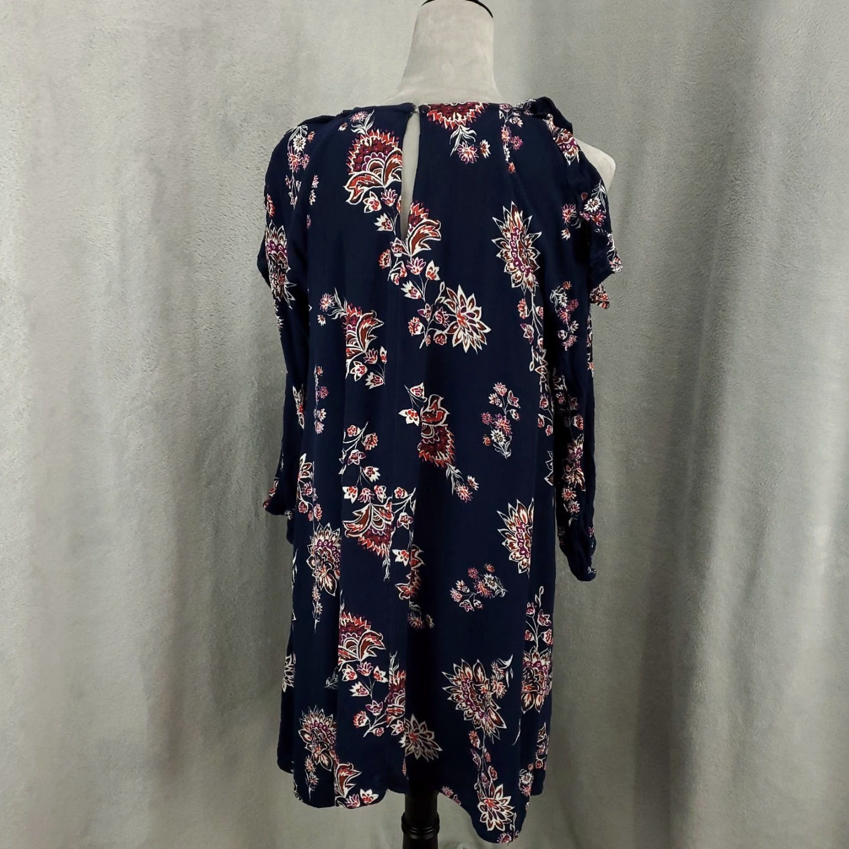 Old Navy VINTAGE Old Navy Womens Dress Blue Floral Lined Short Shift Cotton Blend Purple? Wait. Size L / US 10 / IT 46 - 6 Thumbnail