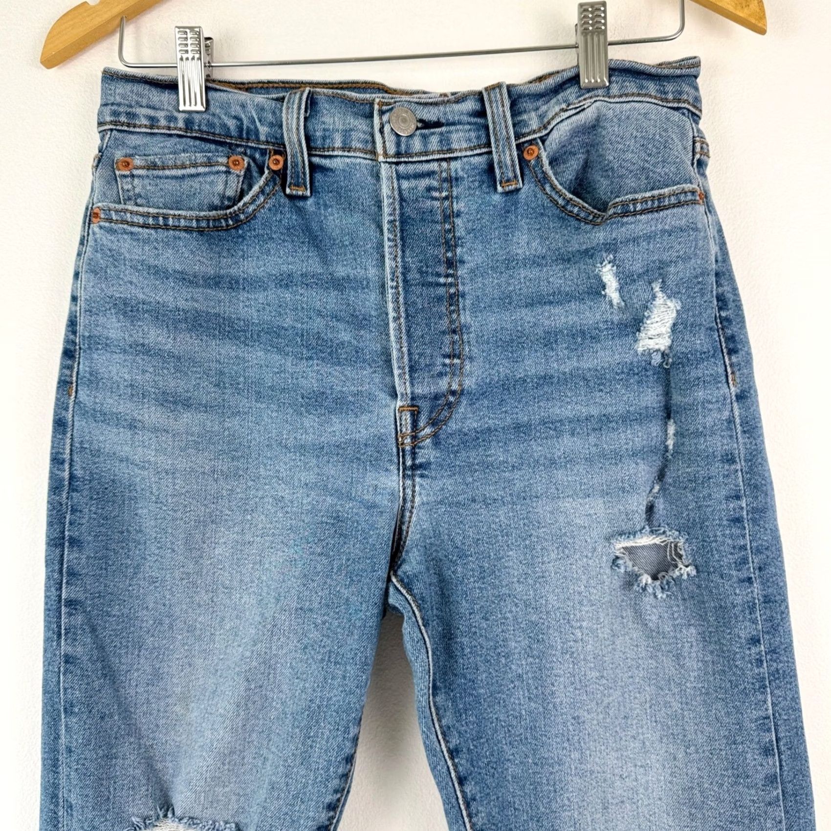 Levi's Levi's Jeans Womens Straight Blue Distressed Raw Hem Denim Size 29 Size 29" - 7 Thumbnail