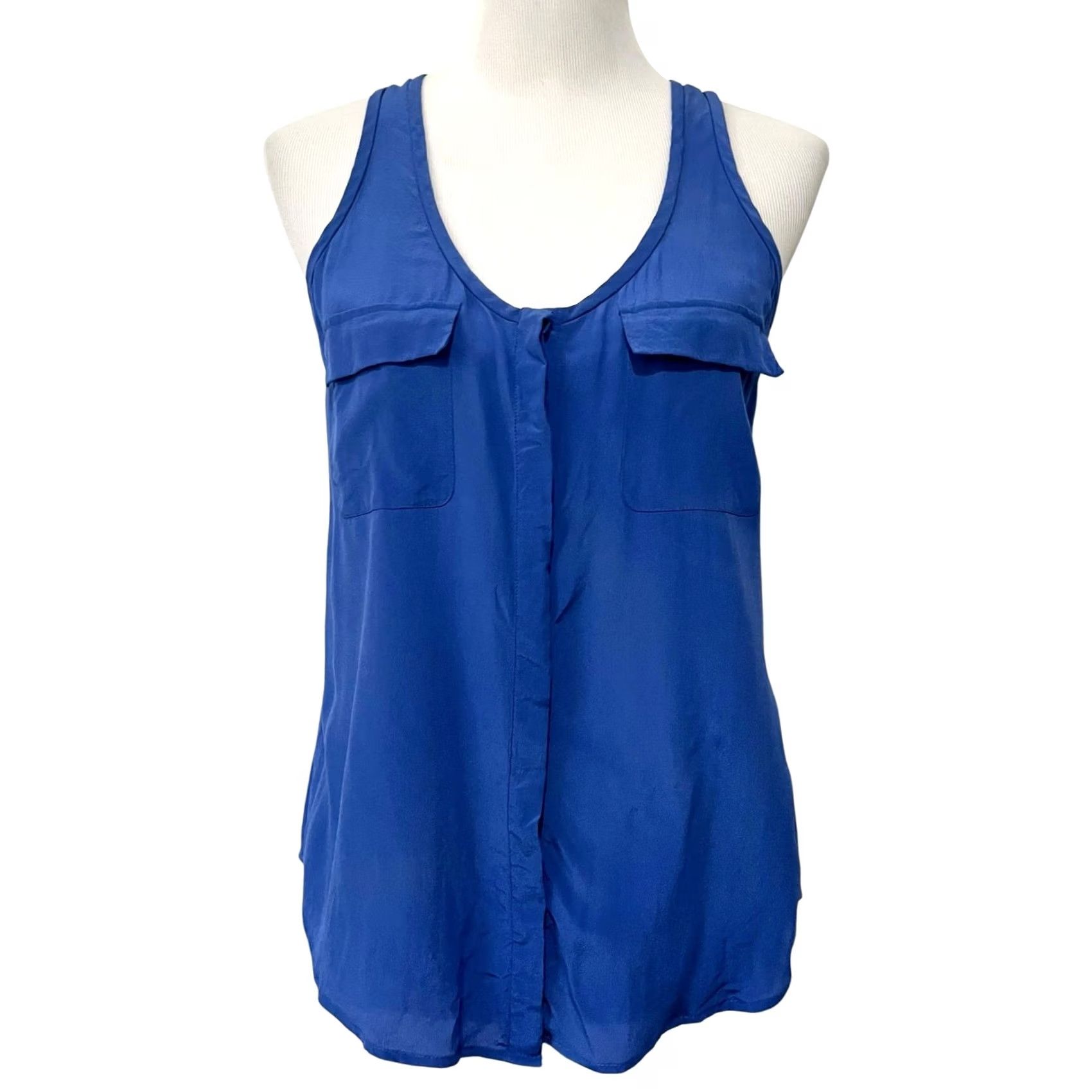 Joie Joie Women’s Silk Tank Top Sleeveless Button Front Blue Pockets Racerback XS Holiday/Party/Casual Summer Casual Womens XS Silk Tank Top Blue Size XS / US 0-2 / IT 36-38 - 2 Thumbnail