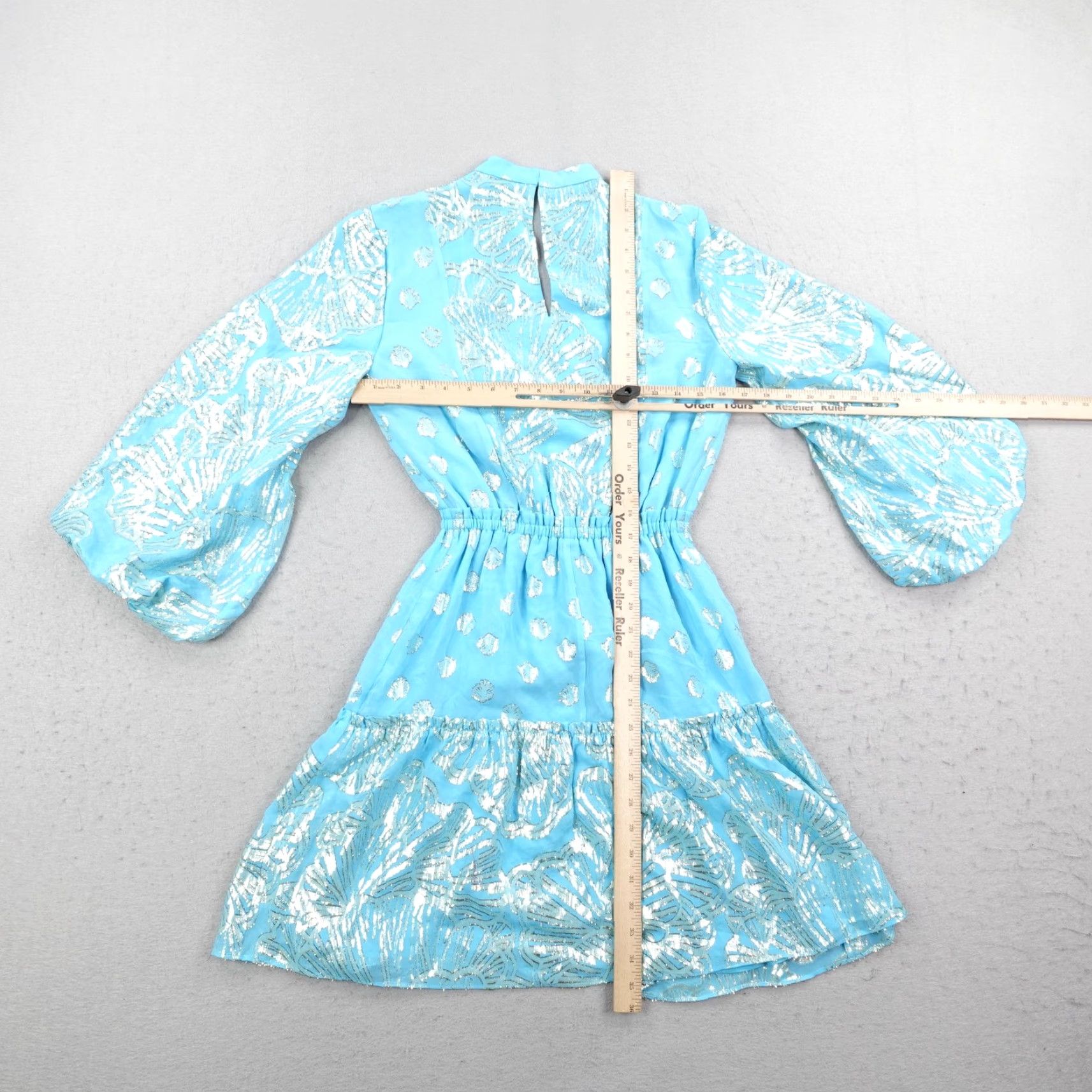 Lilly Pulitzer Lilly Pulitzer Dress Womens 0 Blue Joella Metallic Silk Balloon Sleeve Fit Flare Size XS / US 0-2 / IT 36-38 - 6 Thumbnail