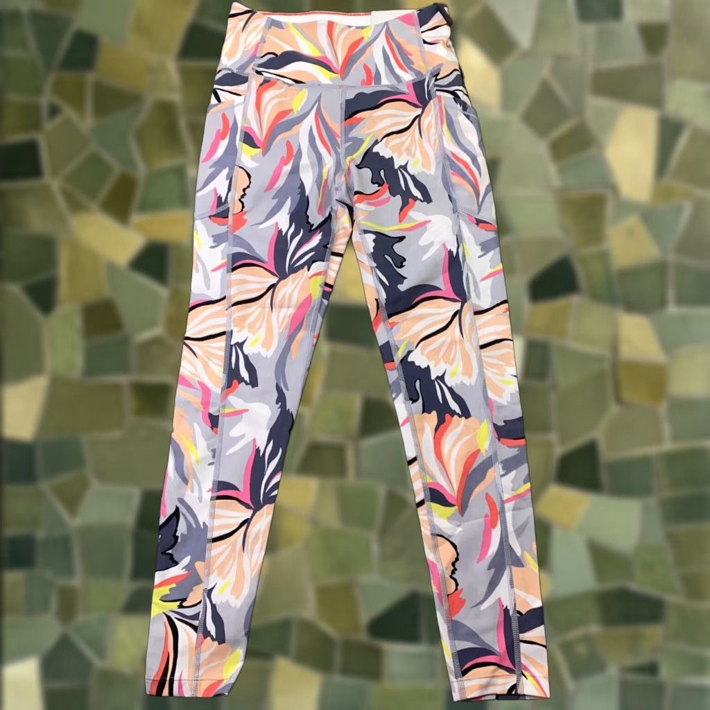 Calvin Klein Calvin Klein Leggings Womens XS Gray Floral Hi-Rise Cropped Pockets Nylon Spandex Size 26" / US 2 / IT 38 - 1 Thumbnail