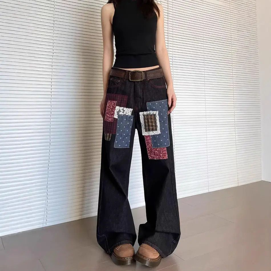 Japanese Brand Retro loose wide leg patchwork jeans Size US 32 / EU 48 - 2 Thumbnail