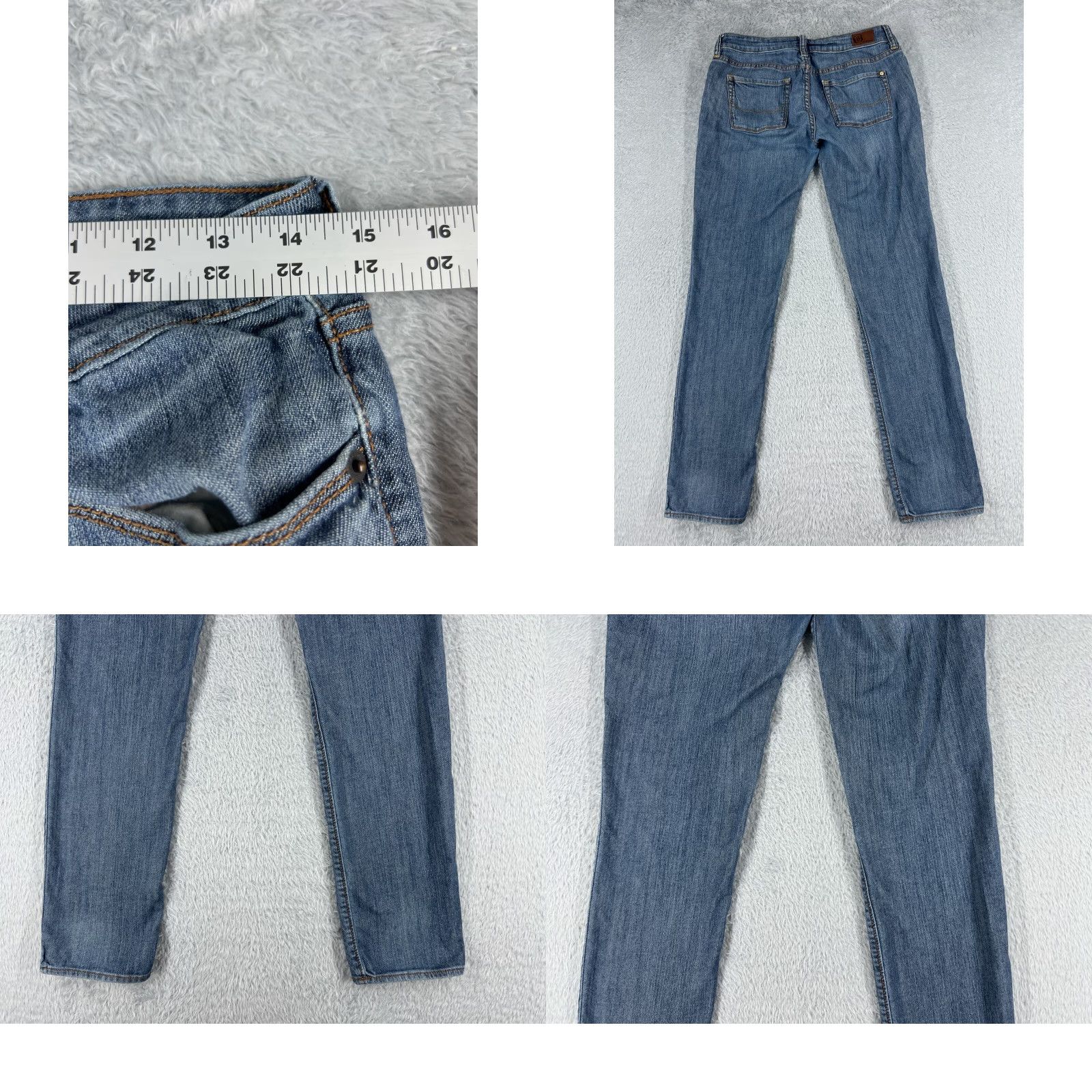 Denime Bullhead Jeans Womens Blue Denim Super Skinny Low Rise 28x30 Cotton Blend 7 Regular Stretch Distressed Embroidered Zipper 5-Pocket Design Pants Size 28" / US 6 / IT 42 - 9 Thumbnail