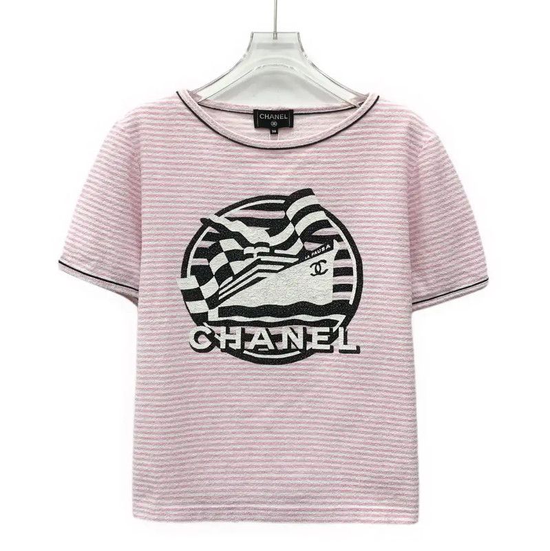 Chanel Chanel Striped Pink Cotton Women's T-Shirt 0089 Size S / US 4 / IT 40 - 1 Thumbnail