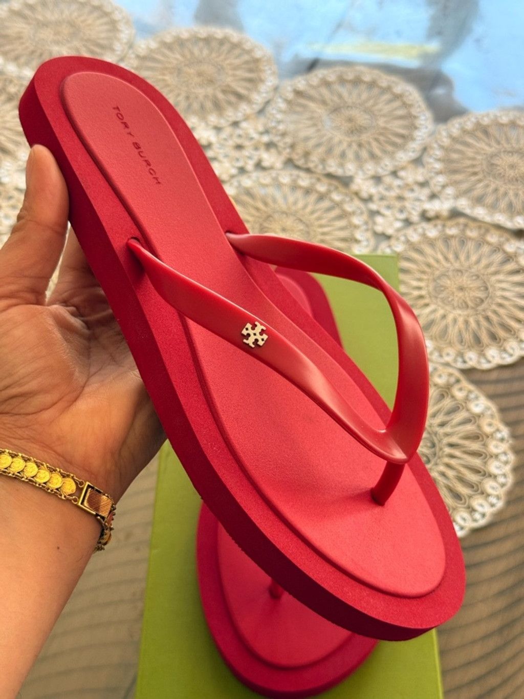 Tory Burch Tory Burch Bright Red Platform Thong Sandals Size US 9 / IT 39 - 2 Thumbnail