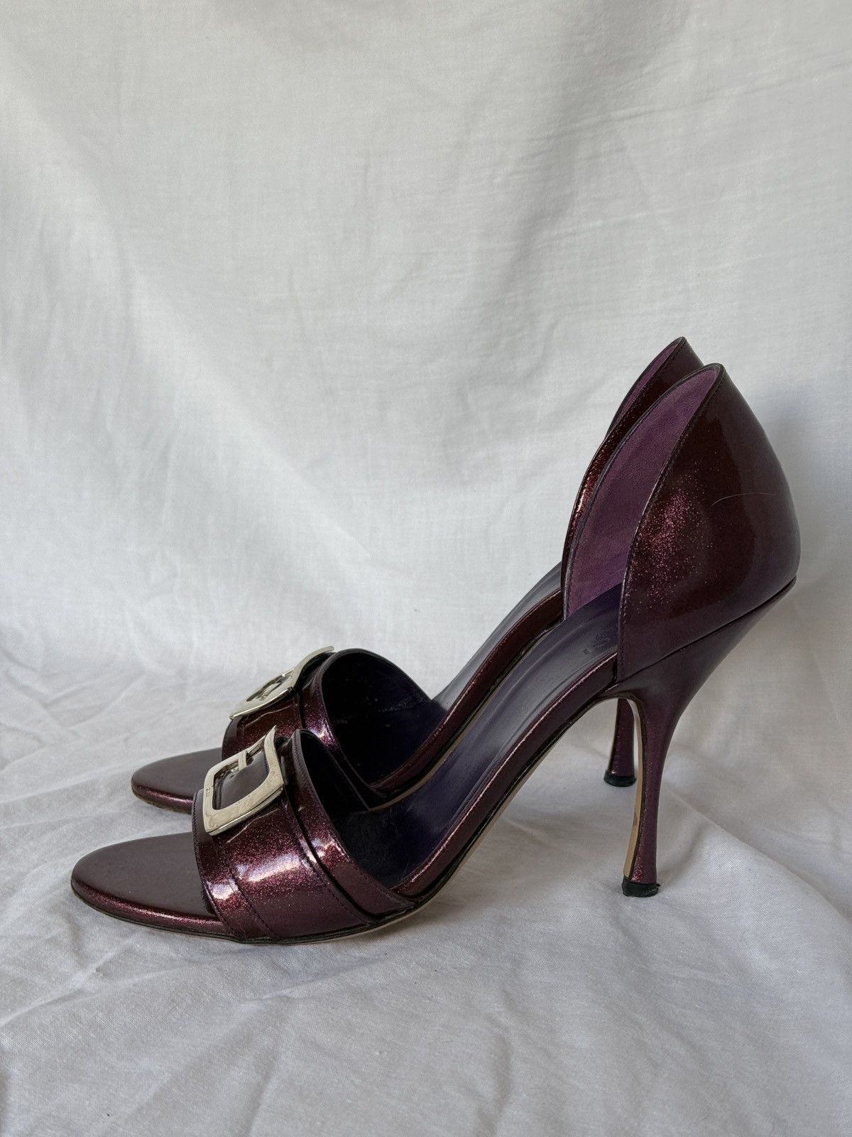 Gucci Gucci Purple Glitter Patent Leather Open Toe Sandals Mules Size US 7 / IT 37 - 3 Thumbnail