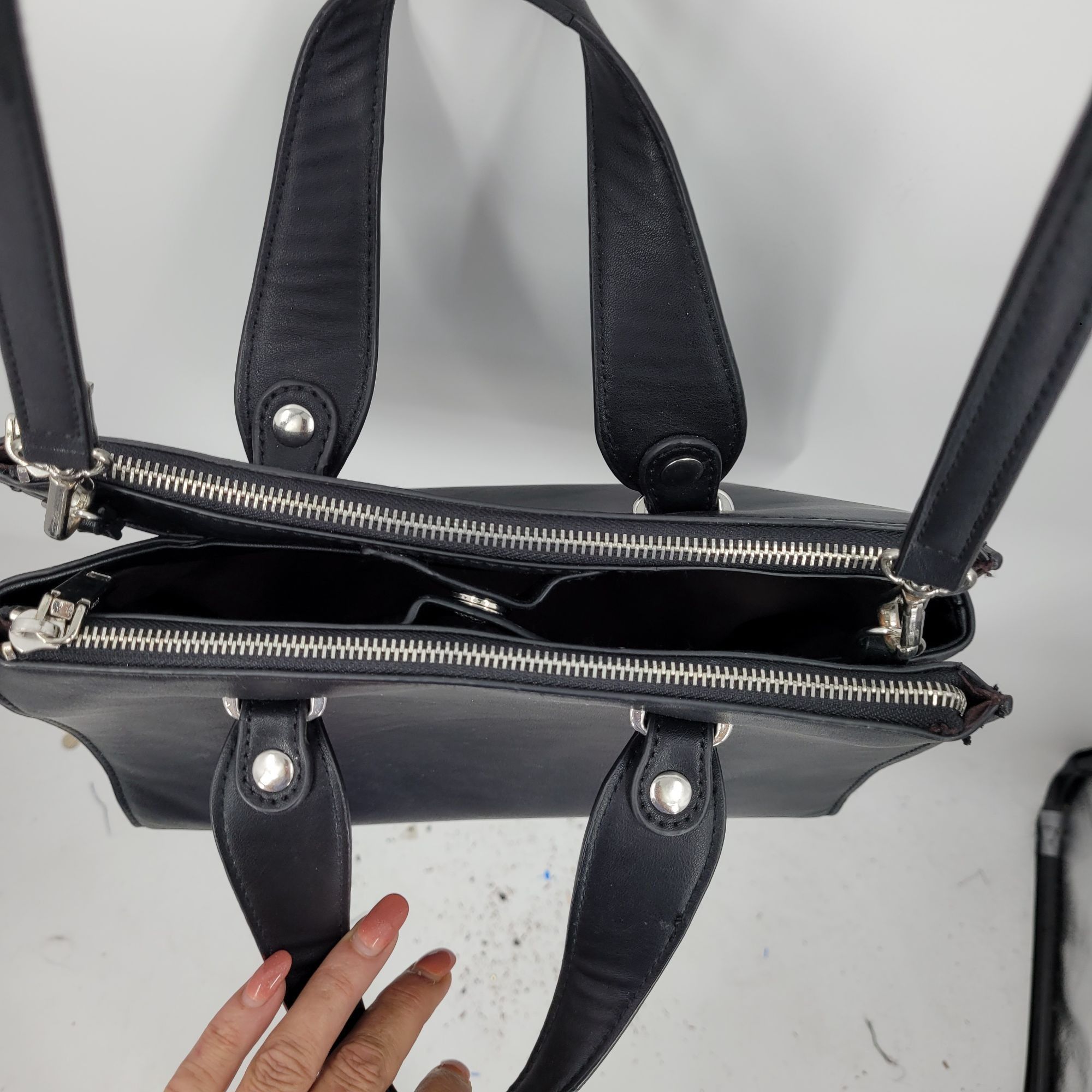 Mango MNG Black Vegan Faux Leather Double Top Handle Crossbody Bag Size ONE SIZE - 14 Thumbnail