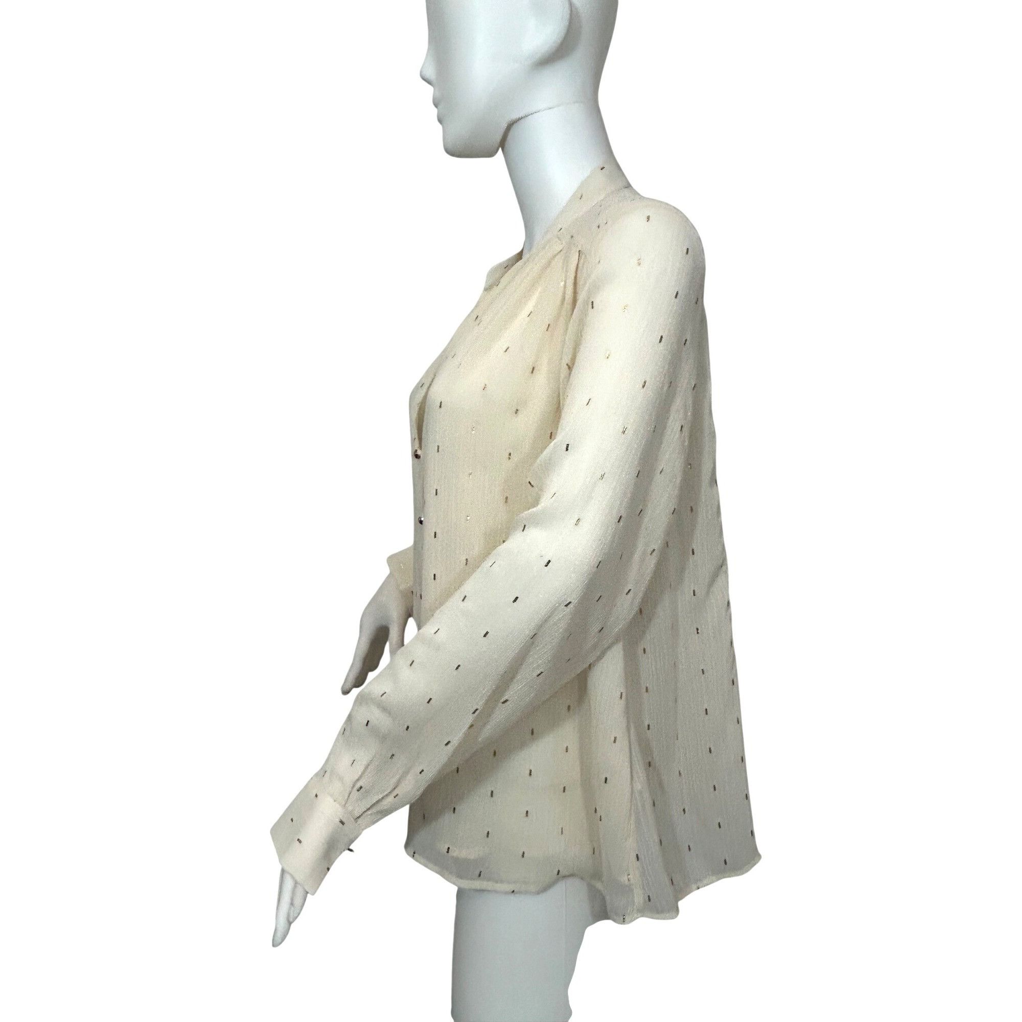 Zara Zara Ecru Cream Blouse S Gold Metallic Dashes Band Neck Gold Size S / US 4 / IT 40 - 2 Thumbnail