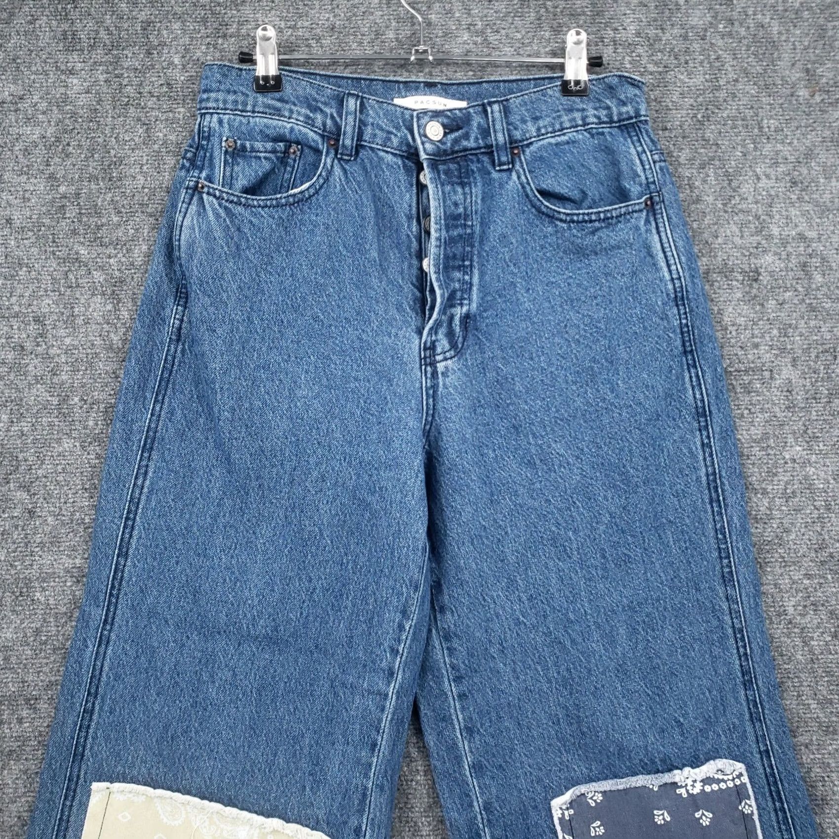 Pacsun PacSun Jeans Women 27 Blue Baggy Wide Leg Button Fly Hi Rise Patchwork Denim Size 27" / US 4 / IT 40 - 3 Thumbnail