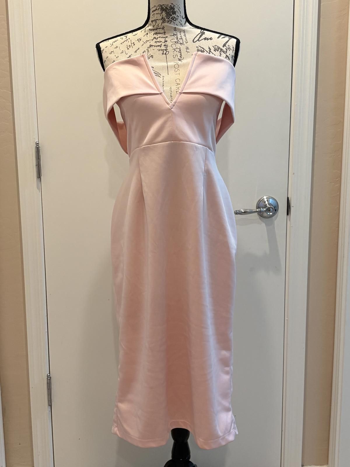 Unknown London Soft Pink Off-Shoulder Midi Dress Size XXL / US 16-18 / IT 52-54 - 1 Thumbnail