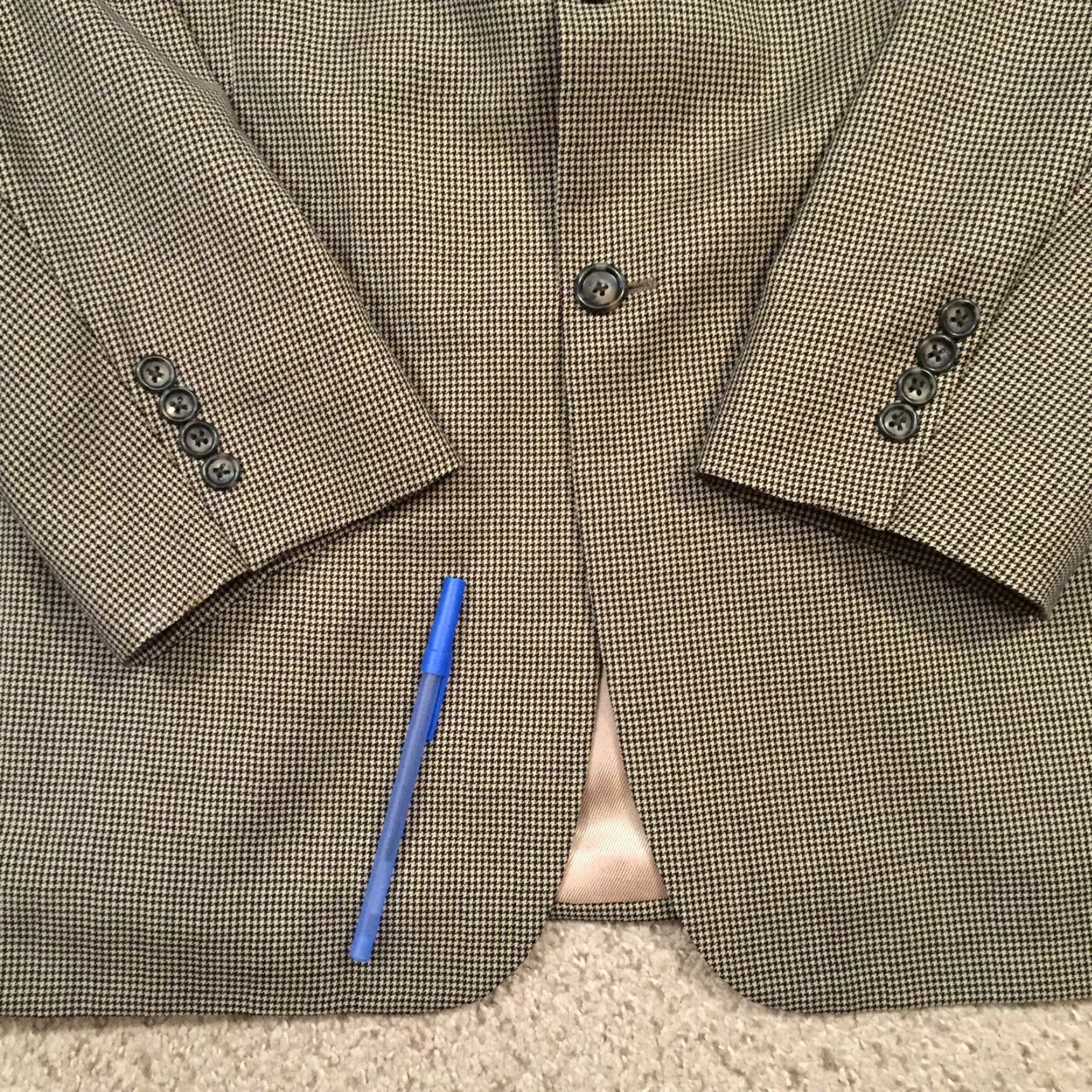 Stafford Stafford Blazer Mens 44R Black Beige Houndstooth Wool Two Button Single Vent Geometric Notch Lapel Regular Coat/Jacket Size 44R - 4 Thumbnail