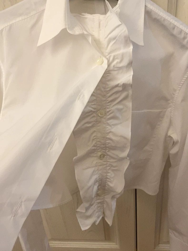Prada White Classic Short Sleeve Ruffled Shirt -2505 Size US M / EU 48-50 / 2 - 2 Thumbnail