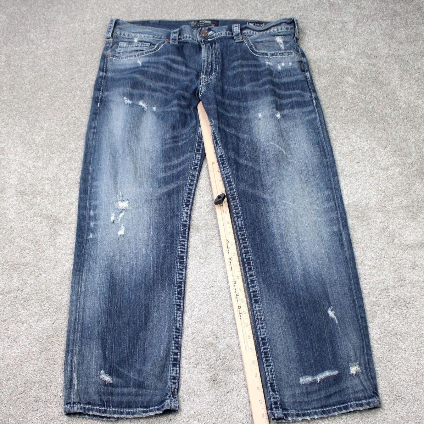Silver Jeans Co. Silver Jeans Eddie Mens 40x30 Blue Distressed Relaxed Stretch Denim Jeans Size 40 Mens Size US 40 / EU 56 - 3 Thumbnail