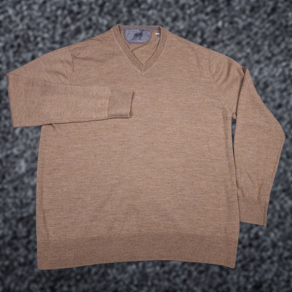 Vintage RAFFI Sweater Men XL Brown 100% Merino Wool V-Neck Soft Pullover Knit Solid Regular Winter Fall Spring Casual Business Size US XL / EU 56 / 4 - 1 Thumbnail