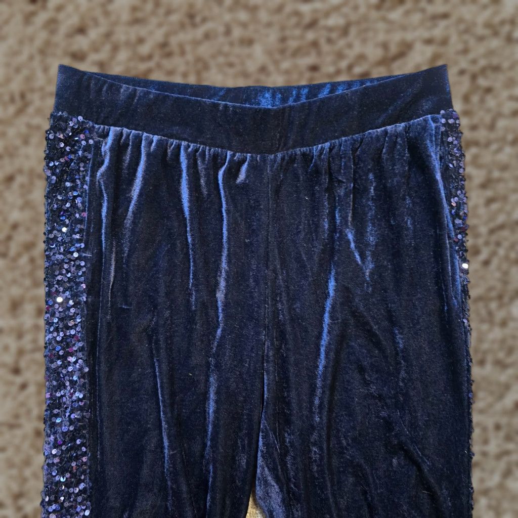 Vintage LOGO by Lori Goldstein Pants Womens Large Petite Blue Velour Sequins Crop Casual Sk imny? Size 36" / US 14 / IT 50 - 1 Thumbnail