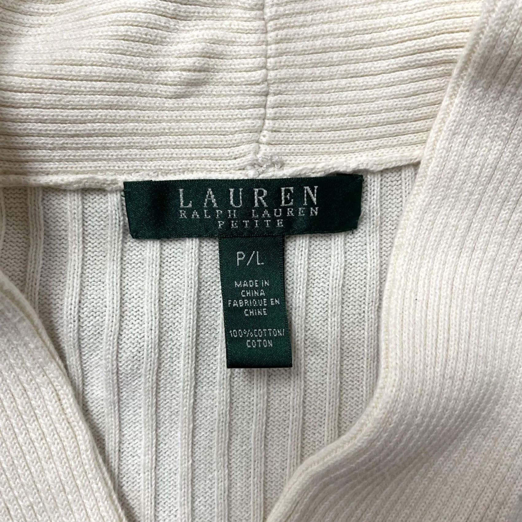 Ralph Lauren VINTAGE Lauren Ralph Lauren Sweater Womens Petite Large White Ribbed Shawl Collar Cotton Size L / US 10 / IT 46 - 4 Thumbnail