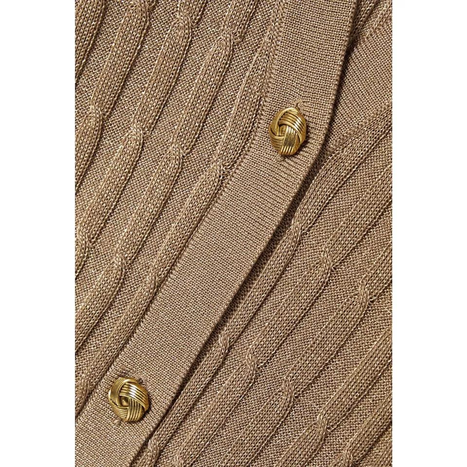 Saint Laurent Paris o1s1wg111224 Metallic Cable-Knit Cardigan in Beige Size L / US 10 / IT 46 - 4 Thumbnail