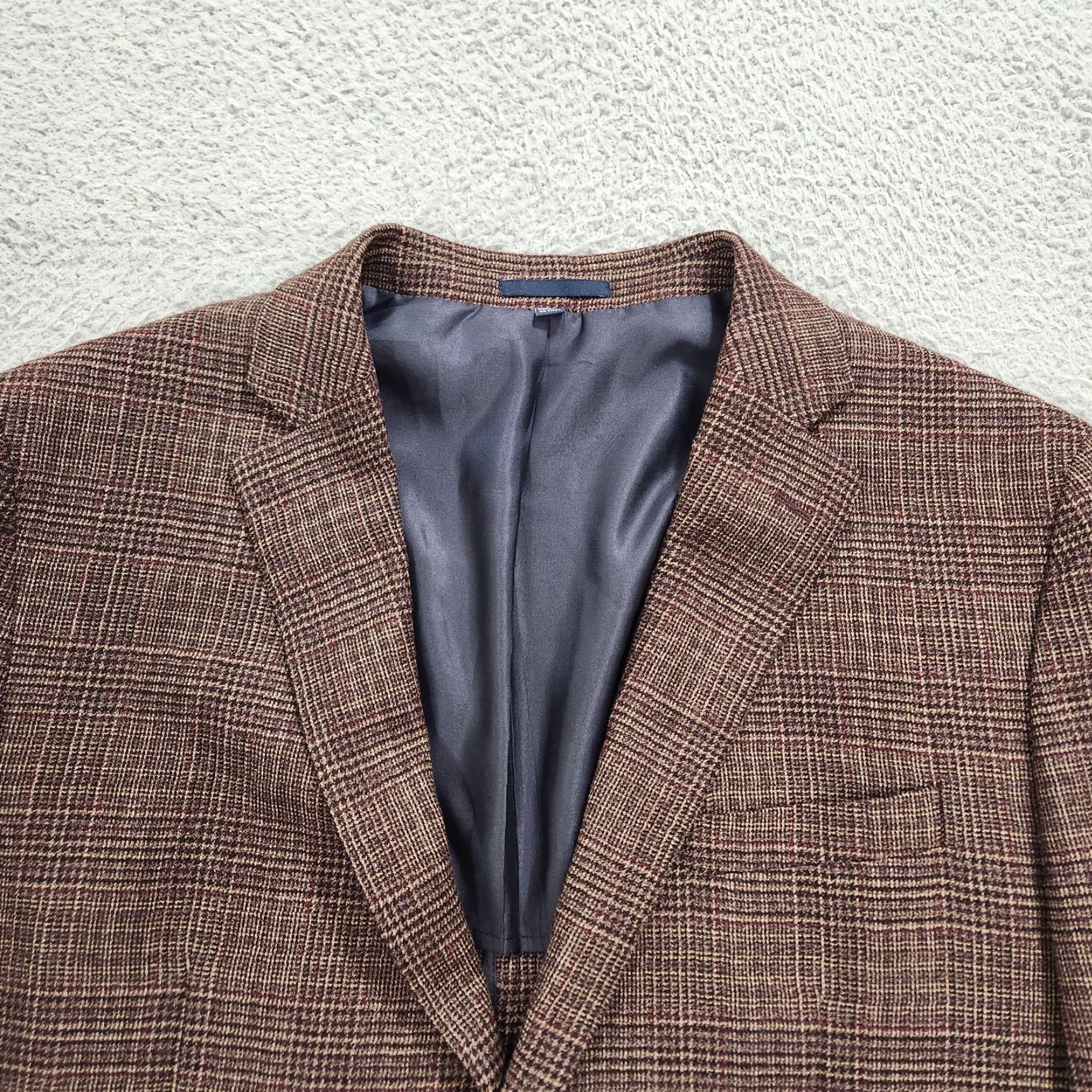 Jos A Bank Sport Coat Men 46R Brown Plaid Slim Fit Unstructured Two-Button Jacket Business Casual Formal Wedding Vintage No