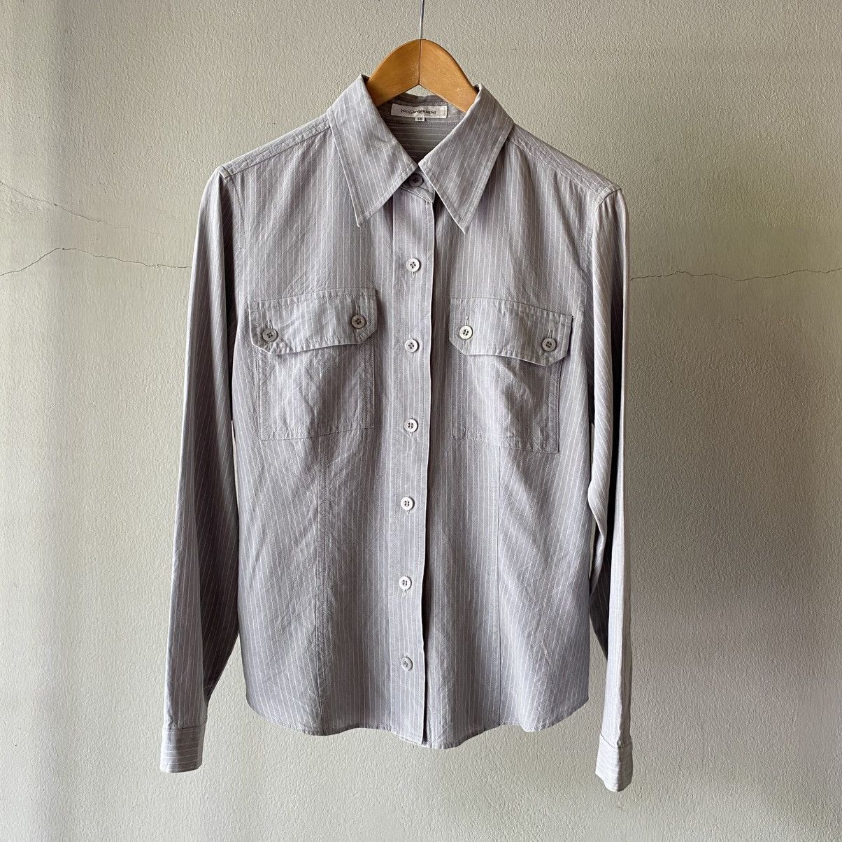 Yves Saint Laurent YVES SAINT LAURENT Light Gray Striped Pocket Shirt Size XS / US 0-2 / IT 36-38 - 2 Thumbnail
