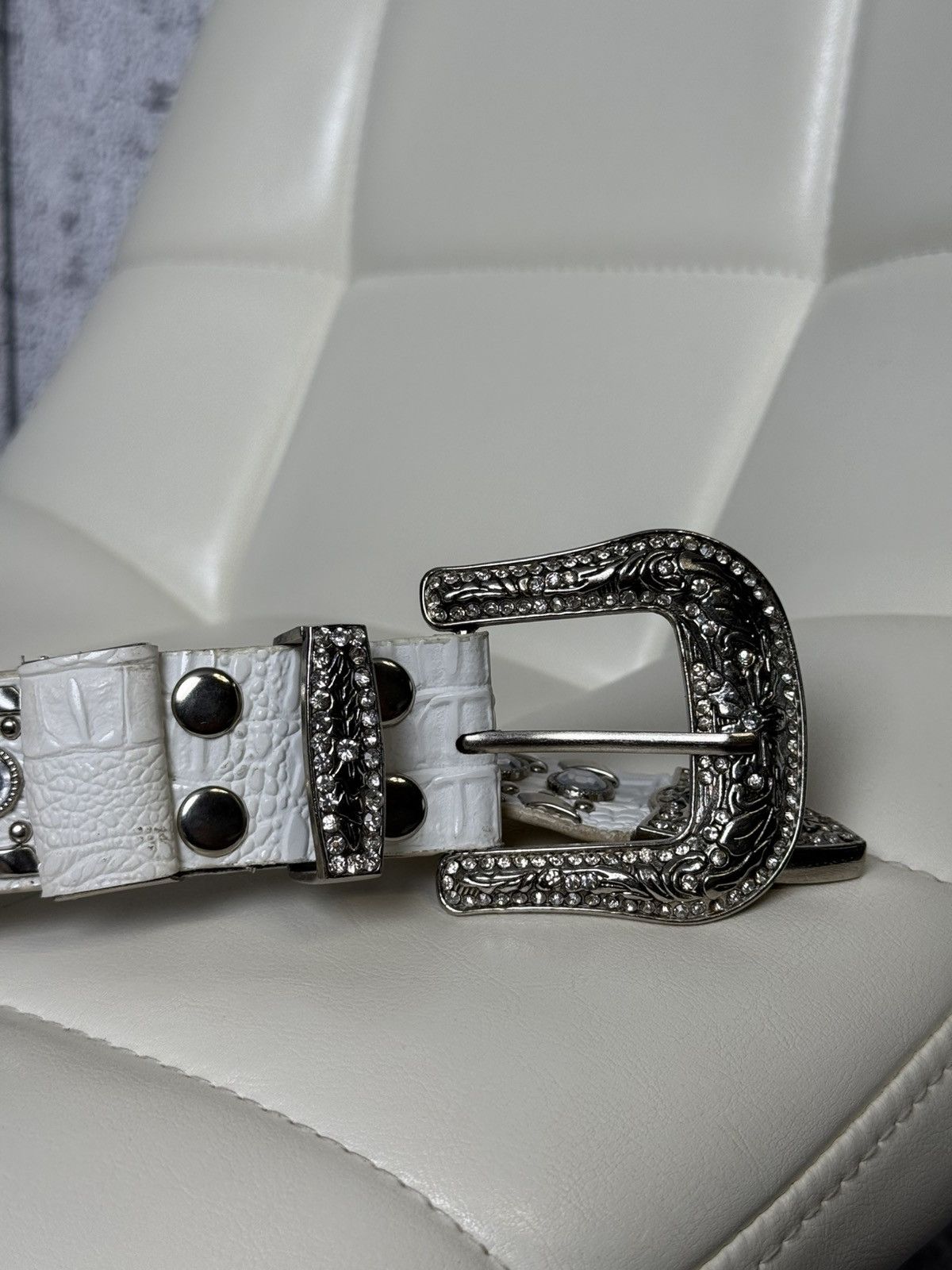 Rhinestone Studded Belt Silver Buckle Cowgirl BB Simon Style display picture 1