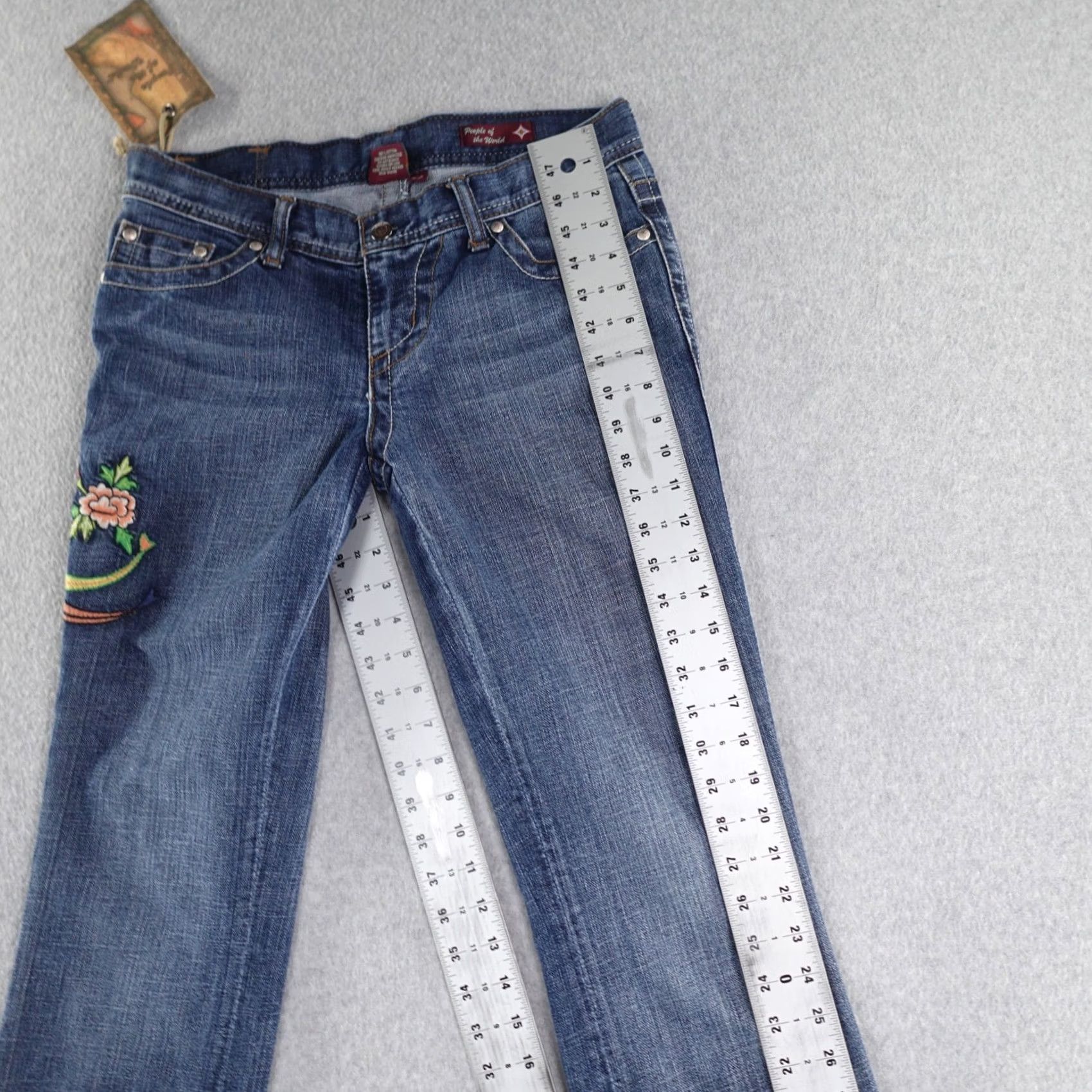Vintage People of the World Jeans 29 (29X34) Embroidered Peacock Floral Blue Denim 5-Pocket Bootcut Women Adults Jeans Size 29" - 6 Thumbnail