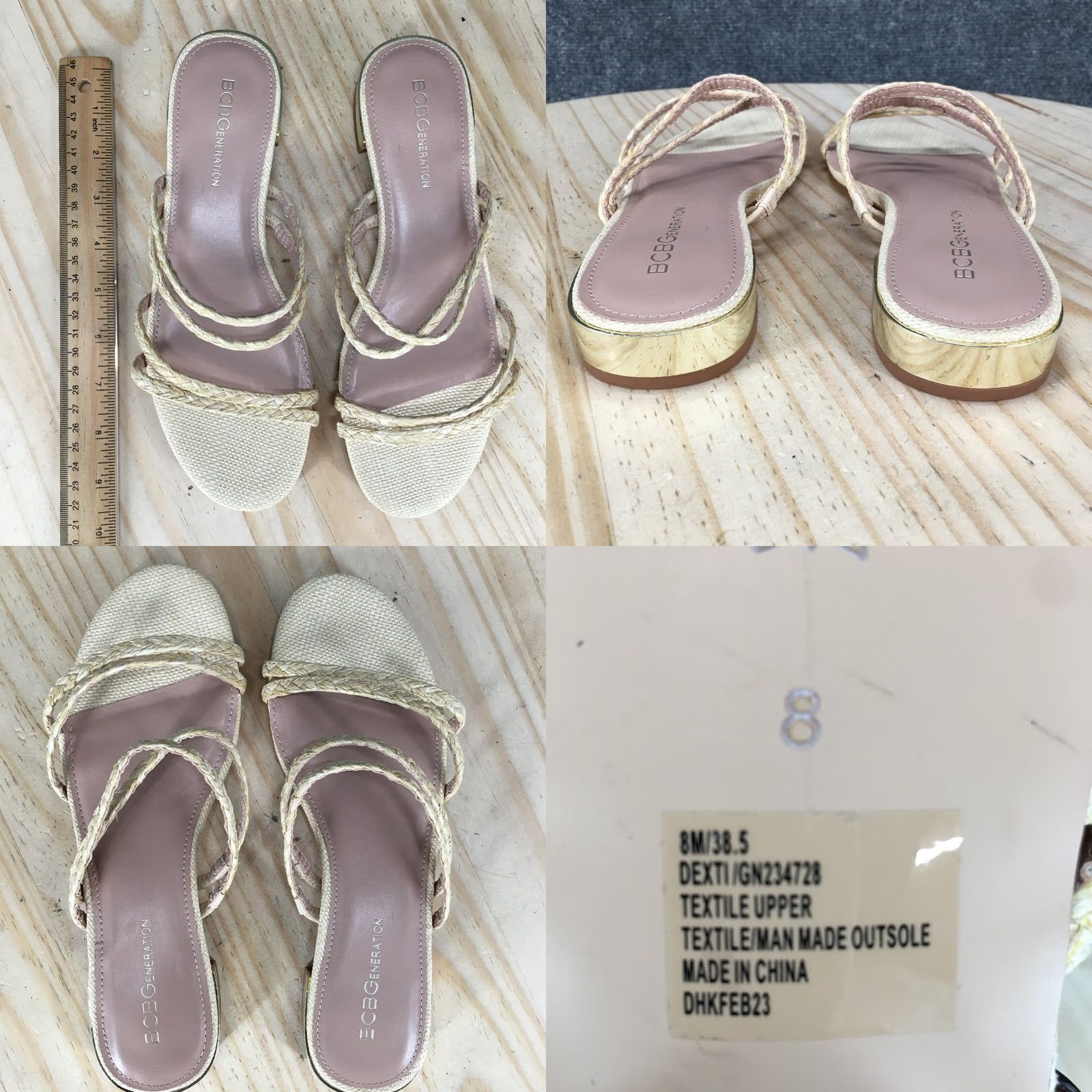 BCBGeneration BCBGeneration Sandals Womens 8 M Dexti Braided Casual Slip On Slide Beige Size US 8 / IT 38 - 8 Thumbnail