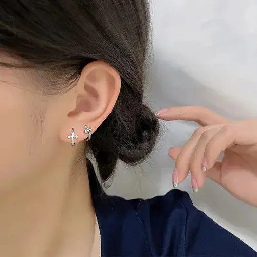 Other Silver Color Cross Ear Hoop Earrings Size ONE SIZE - 2 Thumbnail