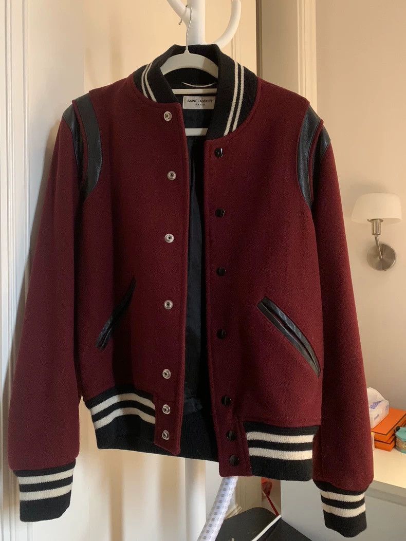 Saint Laurent Paris Saint Laurent Burgundy Wool Varsity Ja