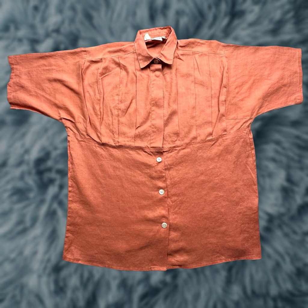Marc O'Polo VINTAGE Marc O'Polo Shirt Womens Large Orange 100% Linen Button Up Short Sleeve Size L / US 10 / IT 46 - 1 Thumbnail