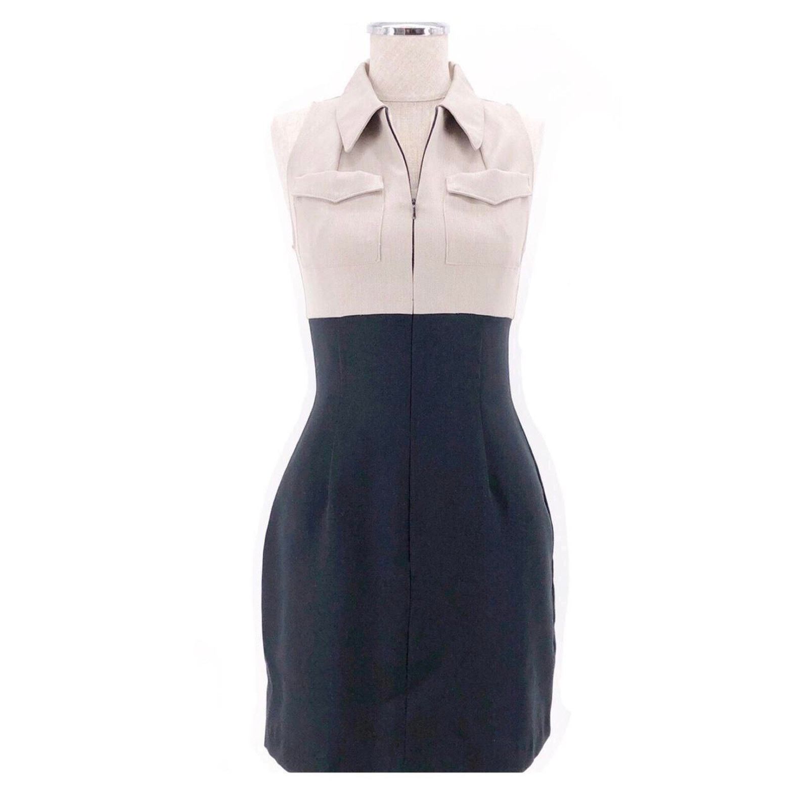 Vintage 90s two tone fitted mini dress 1990s vintage Size XS / US 0-2 / IT 36-38 - 1 Thumbnail