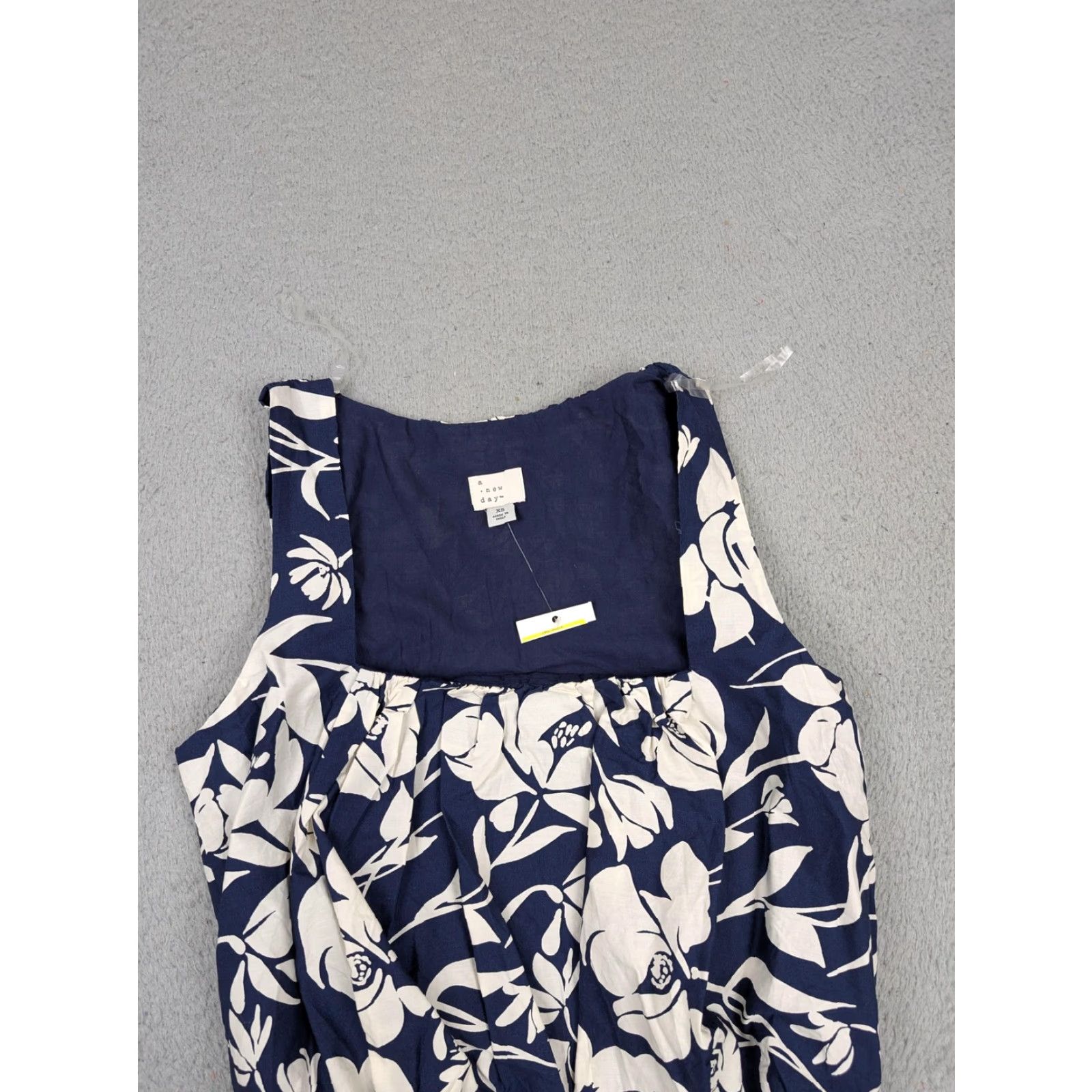 Vintage A New Day Womens Tank Cropped Sleeveless Blouse XS Navy Blue White Floral Cotton Bubble Hem Square Neck Lined Size XS / US 0-2 / IT 36-38 - 4 Thumbnail