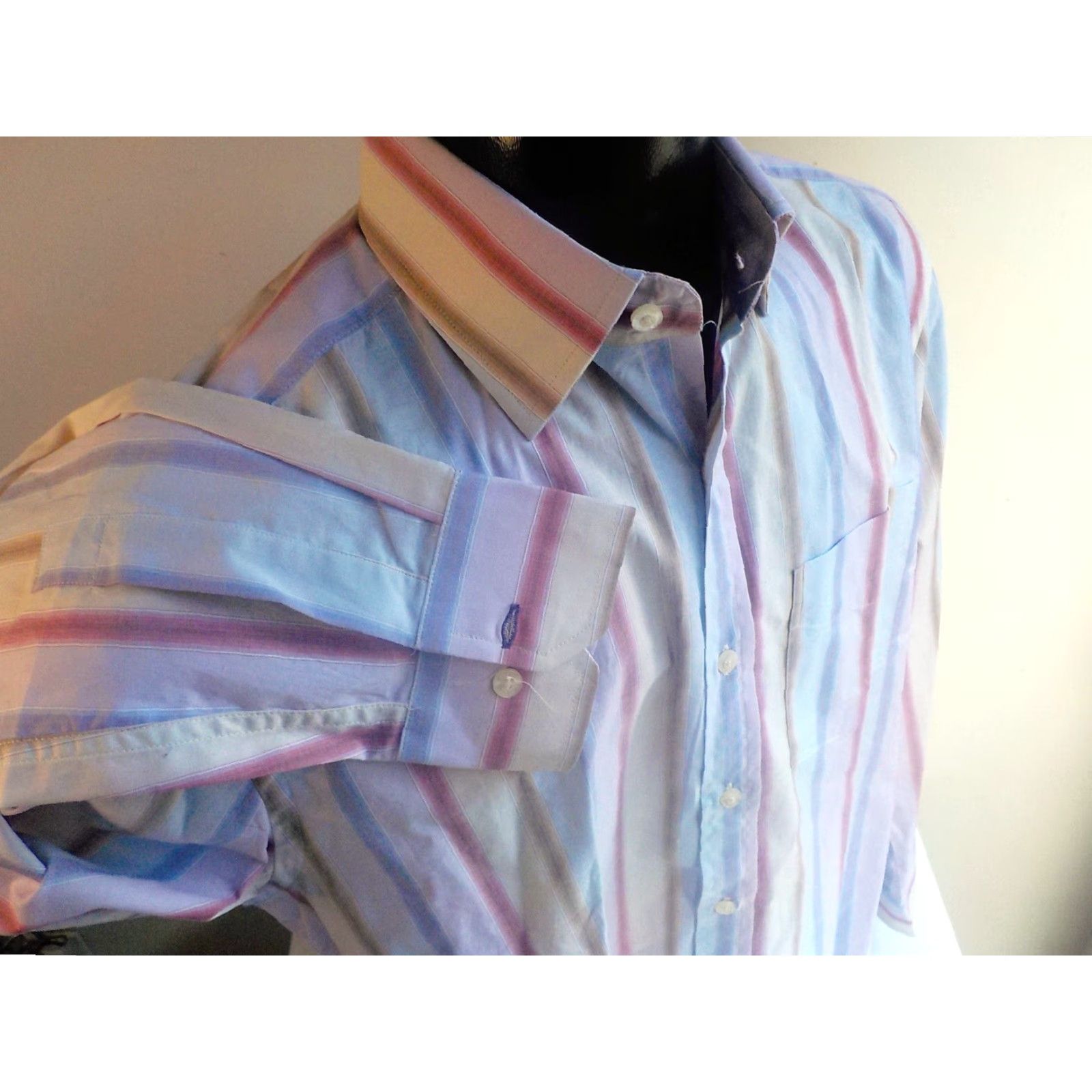 Paul Smith PAUL SMITH Dress Shirt Striped Lilac Beige Red Brown Purple 15 1/2 Spread Collar Long Sleeve 100% Cotton Made in Italy Mens Size 40R - 4 Thumbnail