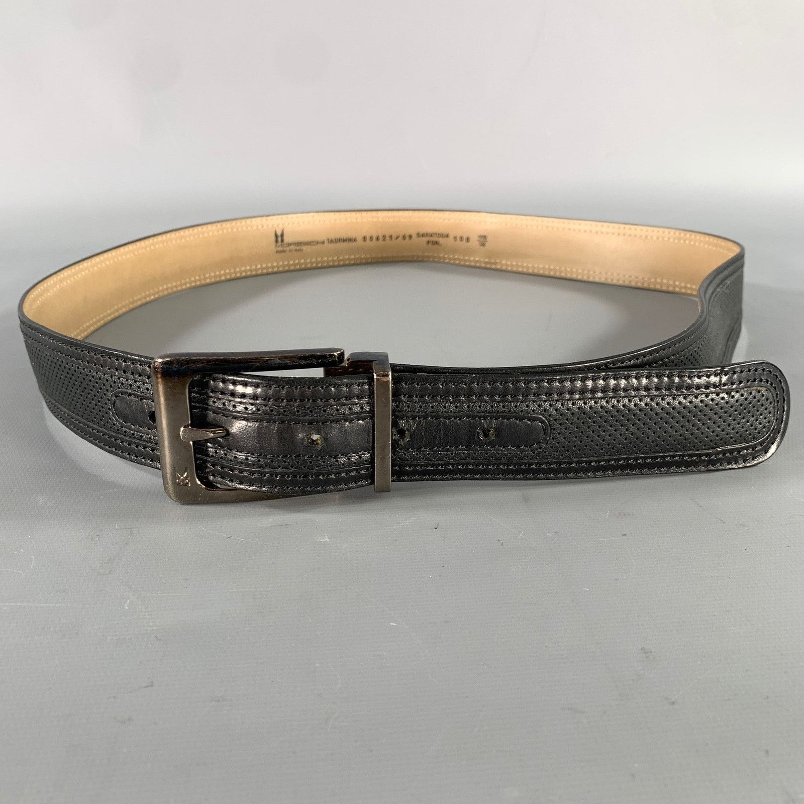 Moreschi MORESCHI Size 38 Black Perforated Leather Belt Size 38 - 1 Thumbnail