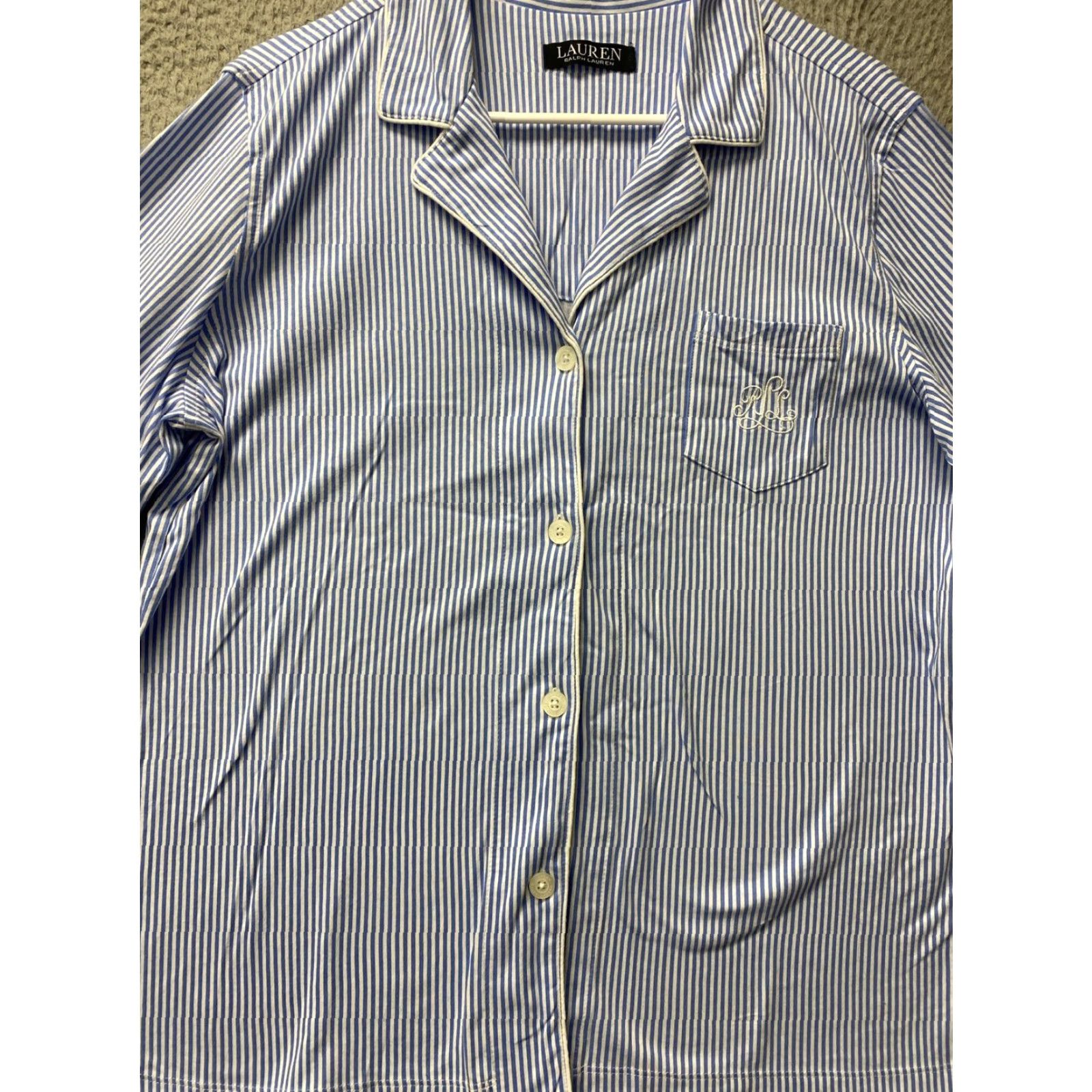 Ralph Lauren VINTAGE Ralph Lauren Women’s Pajama Shirt Button-Up XL Blue Striped Sleepwear 38-66 Size XL / US 12-14 / IT 48-50 - 2 Thumbnail