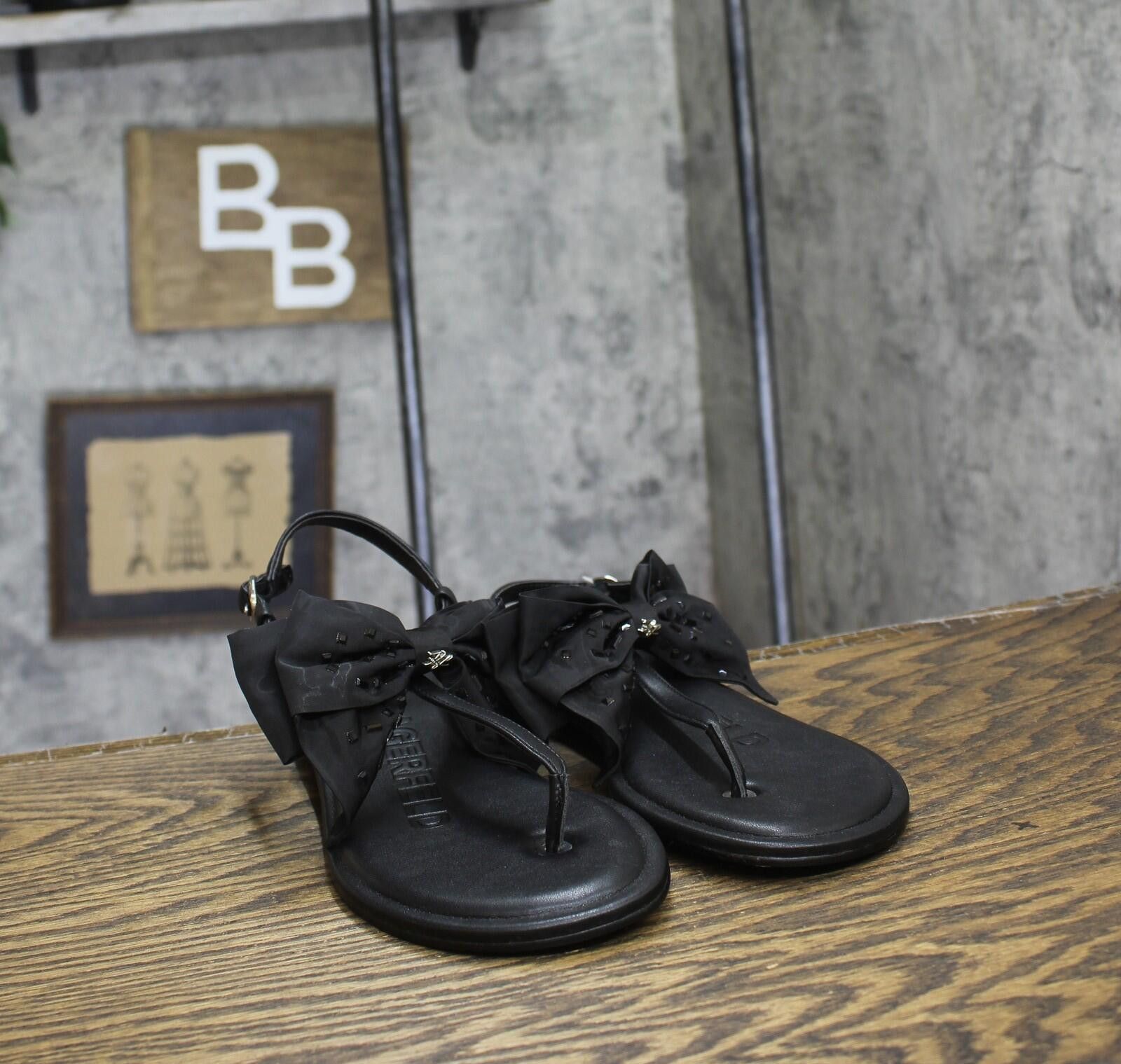 Karl Lagerfeld Nwt Karl Lagerfeld Studded Bow Thong Sandal Slide Black 9m Size US 9 / IT 39 - 3 Thumbnail