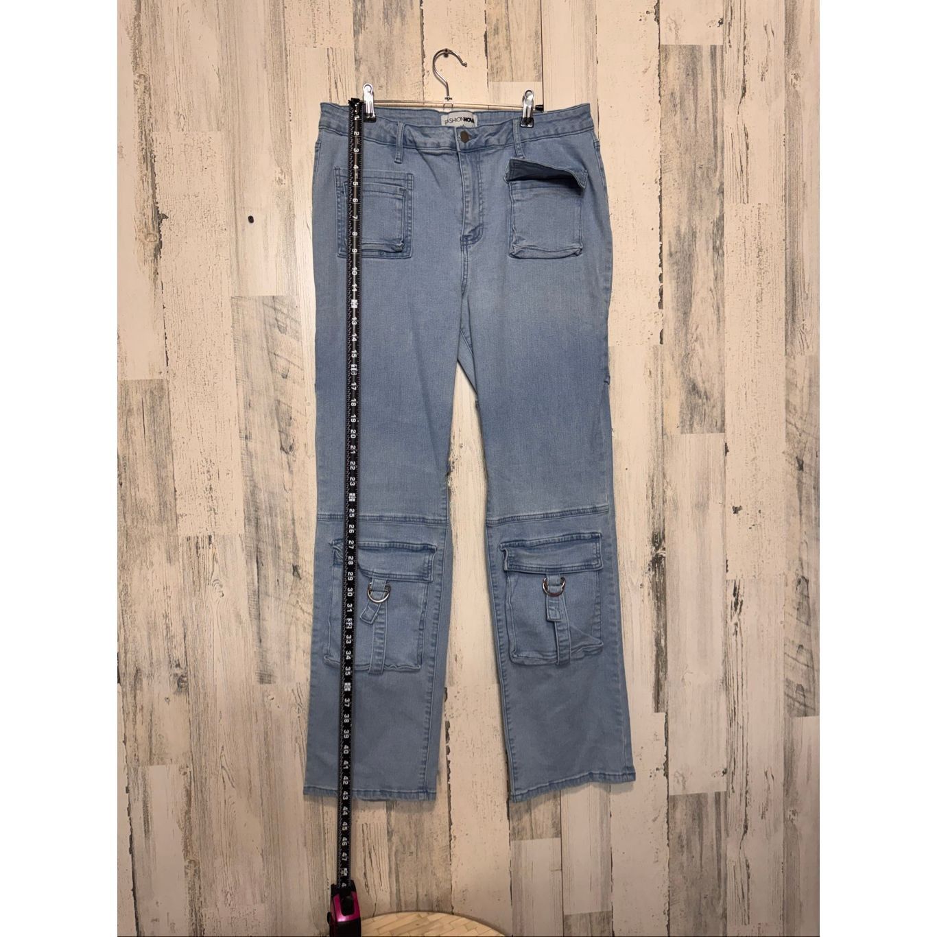 Other Fashion Nova Cargo Jeans | Light Wash Utility Denim Pants with Pockets Size 13 Size 32" / US 10 / IT 46 - 9 Thumbnail