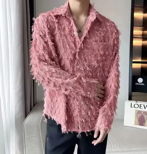 VIBE Elegant Splicing Tassel Button Up Shirt Size US XL / EU 56 / 4 - 2 Thumbnail