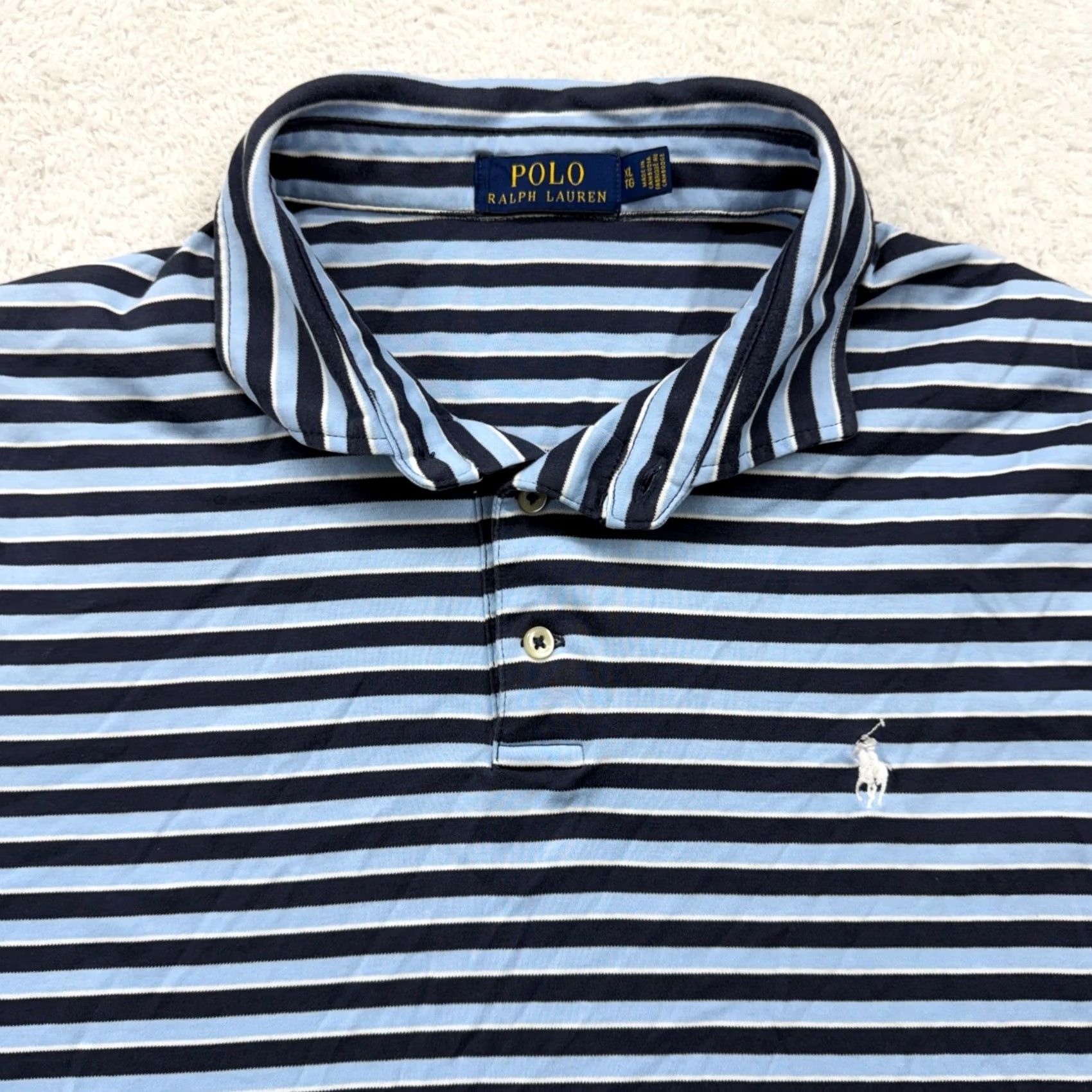 Polo Ralph Lauren VINTAGE Polo Ralph Lauren Mens Striped Short Sleeve Polo Shirt Navy Blue Light Blue XL Size US XL / EU 56 / 4 - 2 Thumbnail