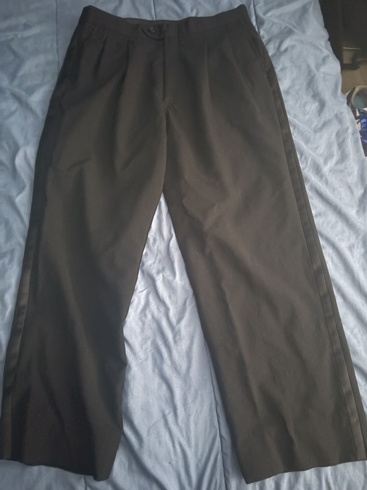 Other Black Pleated Side Stripe Dress Pants Straight Leg Size 32 Size 34S - 6 Thumbnail