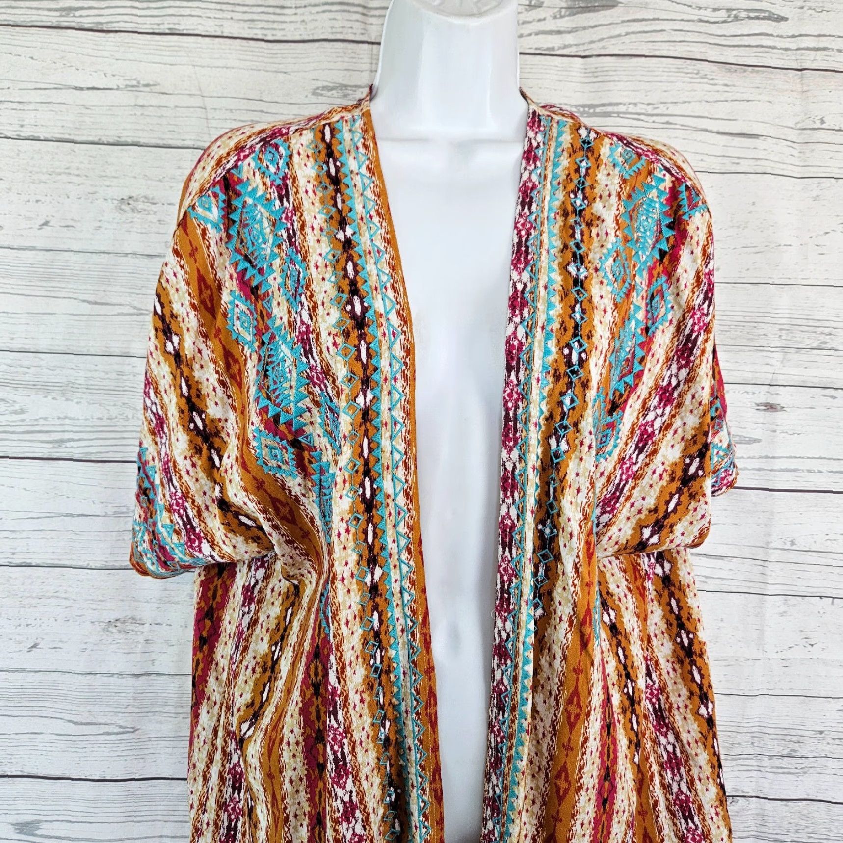 Pinko Savanna Jane Blouse Kimono Open Front Rayon Embroidered Womens S/M Pink Blue Size S / US 4 / IT 40 - 2 Thumbnail