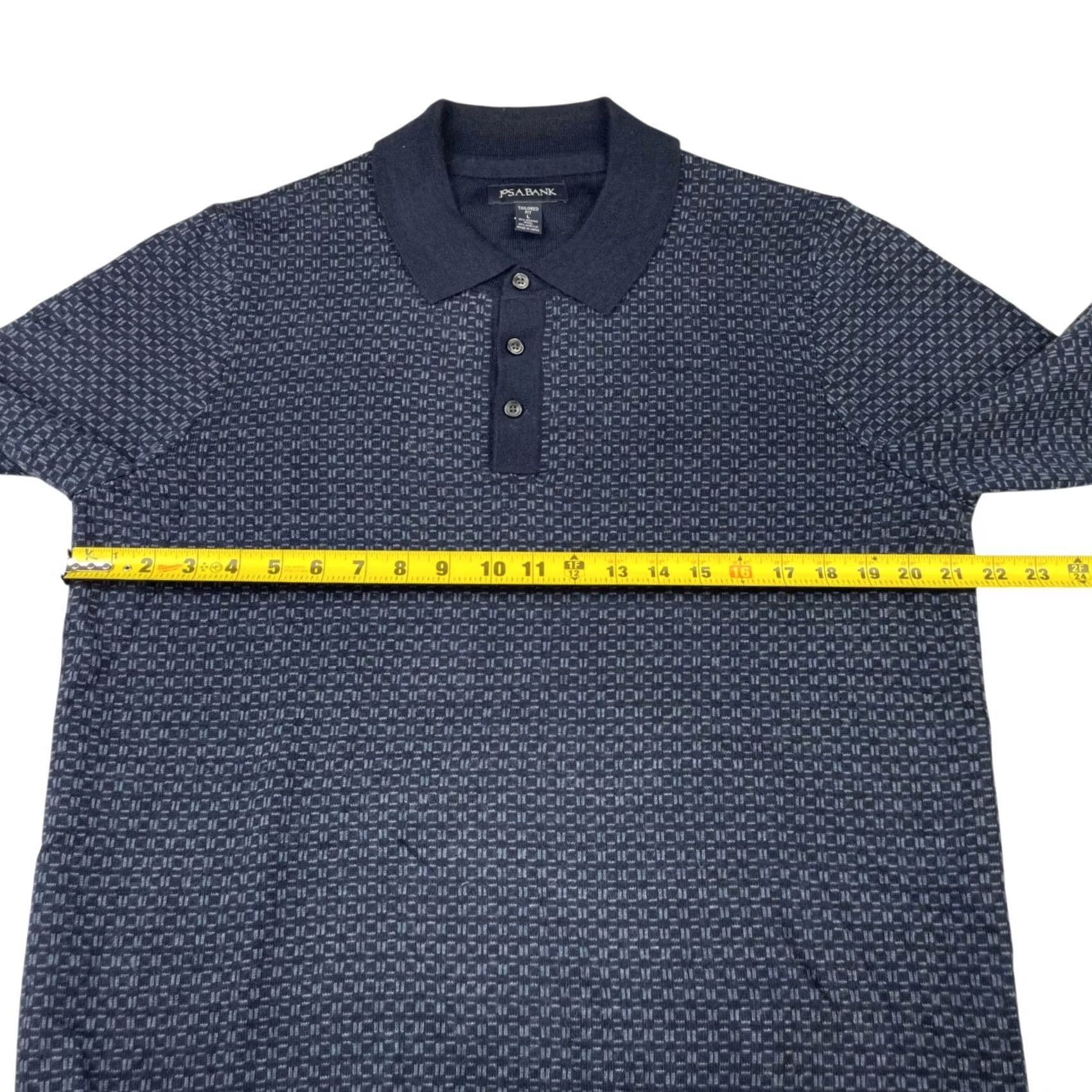 Jos. A. Bank Jos A Bank Men's Wool Tailored Fit Polo Sweater Navy Blue Geometric Large Size US L / EU 52-54 / 3 - 6 Thumbnail