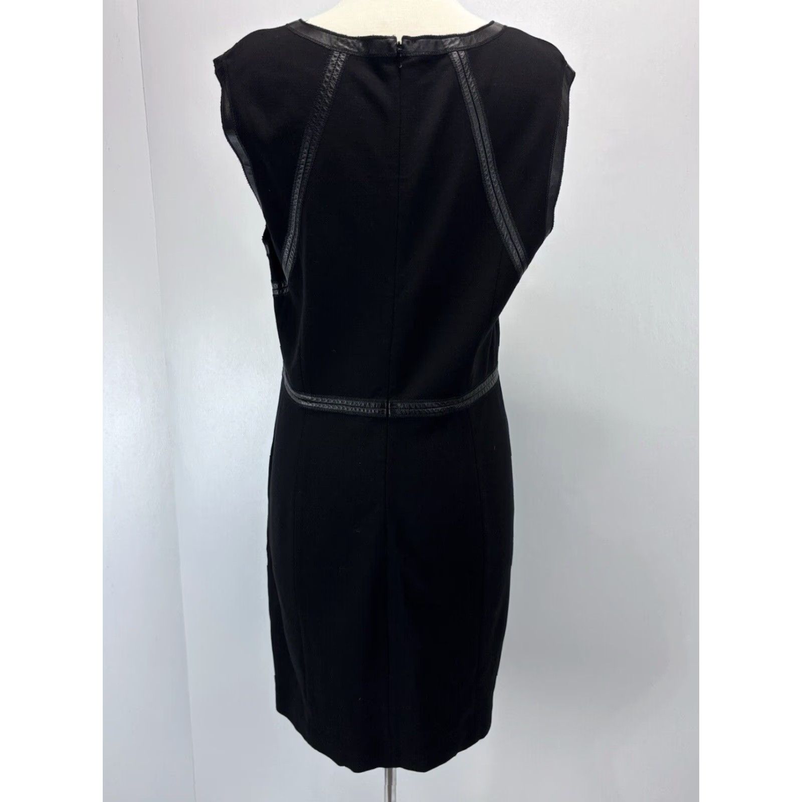 Vintage VINTAGE Lafayette 148 New York Sheath Dress 16P Petite Women's Black Leather Trim Size XXL / US 16-18 / IT 52-54 - 3 Thumbnail