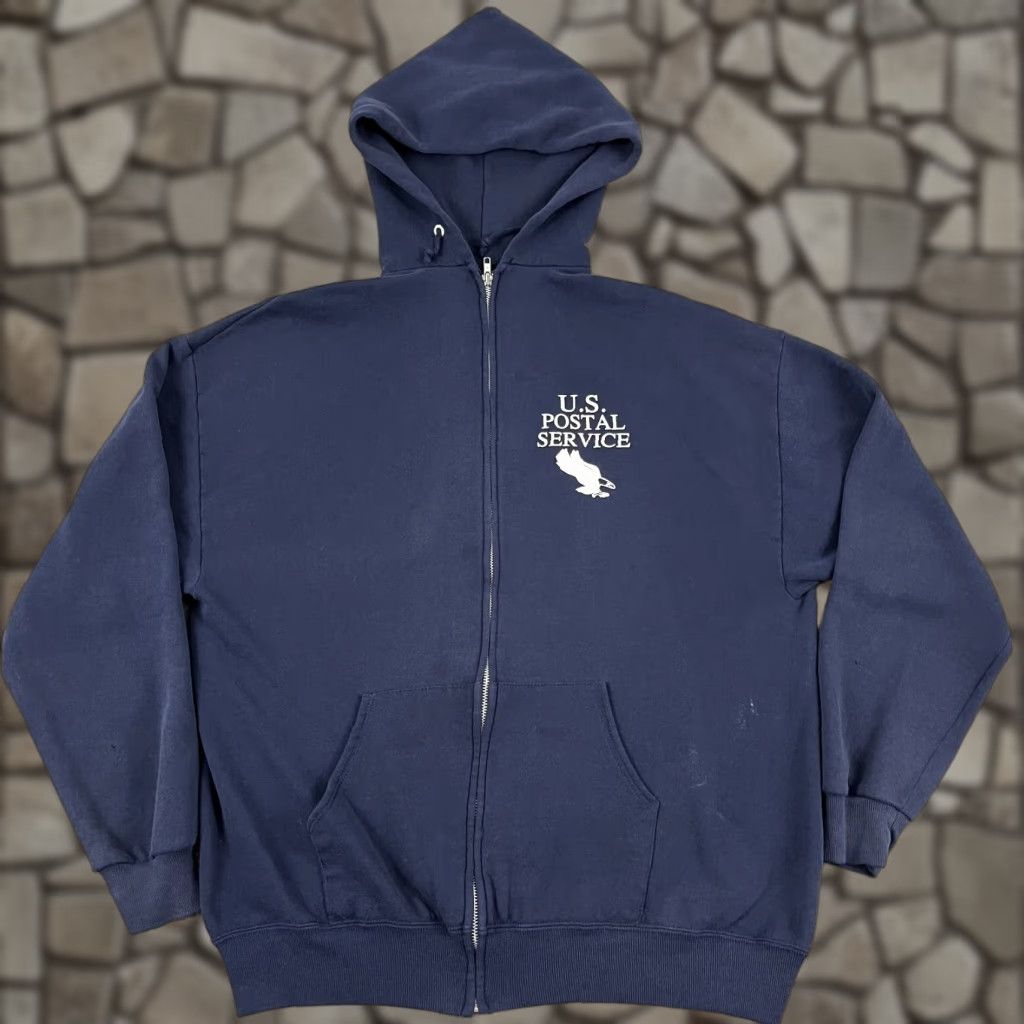 Jerzees VINTAGE JERZEES USPS US Postal Service Hoodie XL Blue Graphic 90s Mens Full Zip Size US XL / EU 56 / 4 - 1 Thumbnail