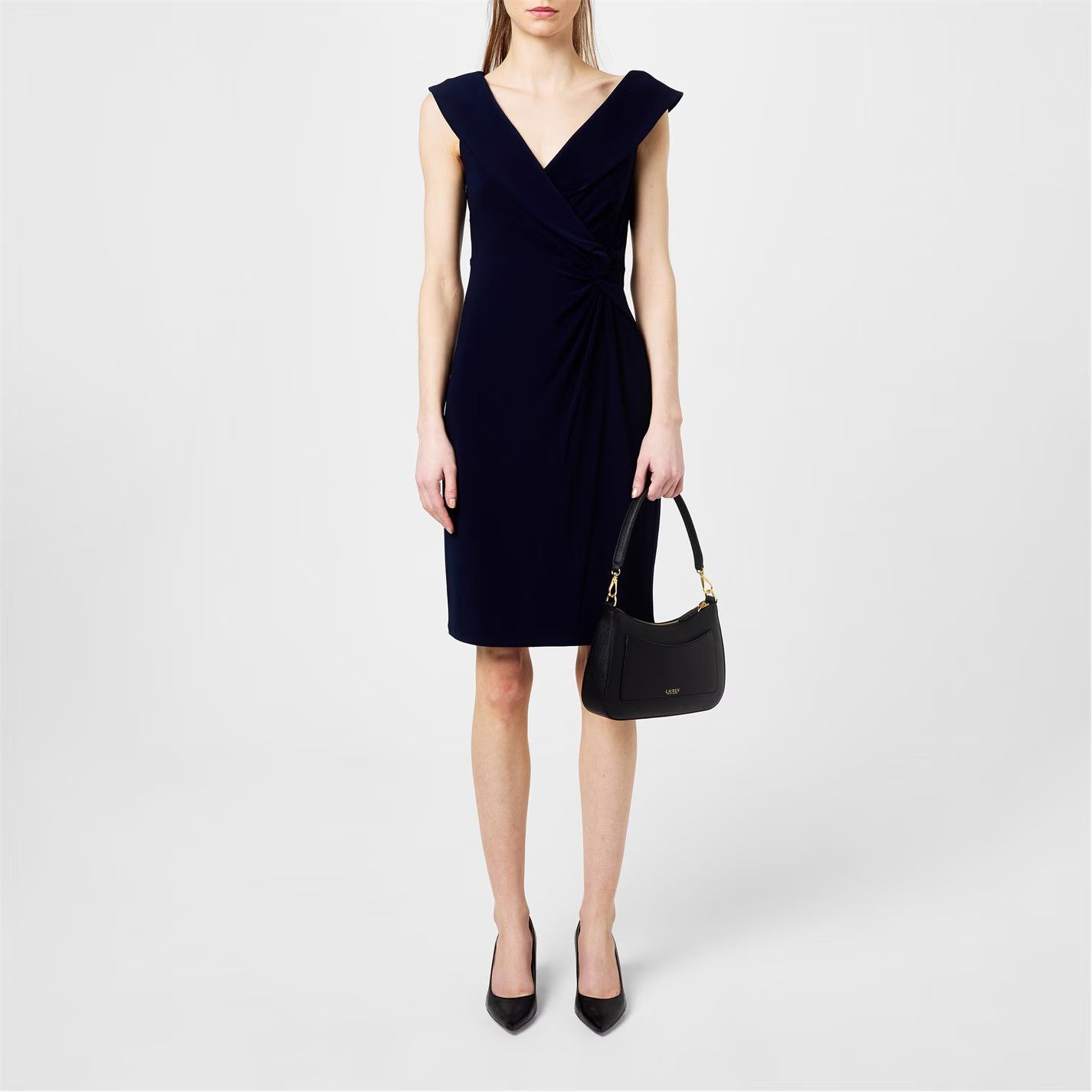 Lauren Ralph Lauren o1g2r1mq0825 Jersey Off-the-Shoulder Cocktail Dress Navy Size L / US 10 / IT 46 - 2 Thumbnail