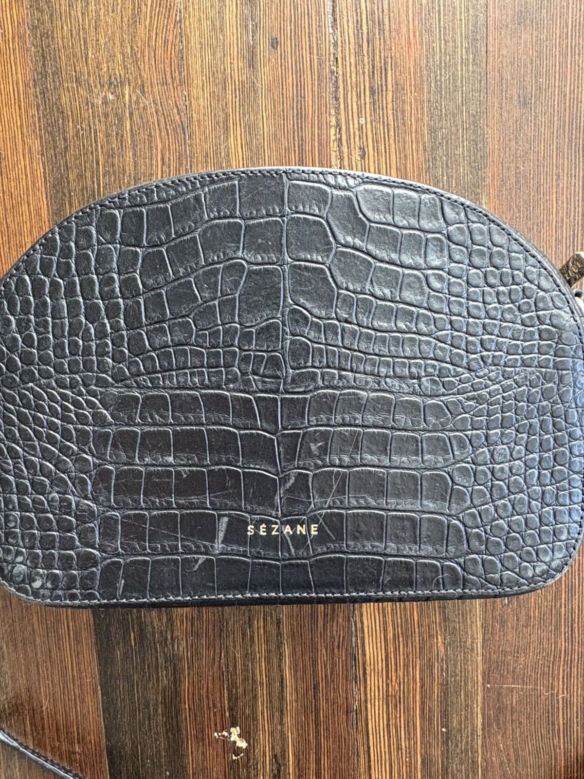 Sezane Sézane Croc-Embossed Crossbody Bag – Black Leather Size ONE SIZE - 10 Thumbnail