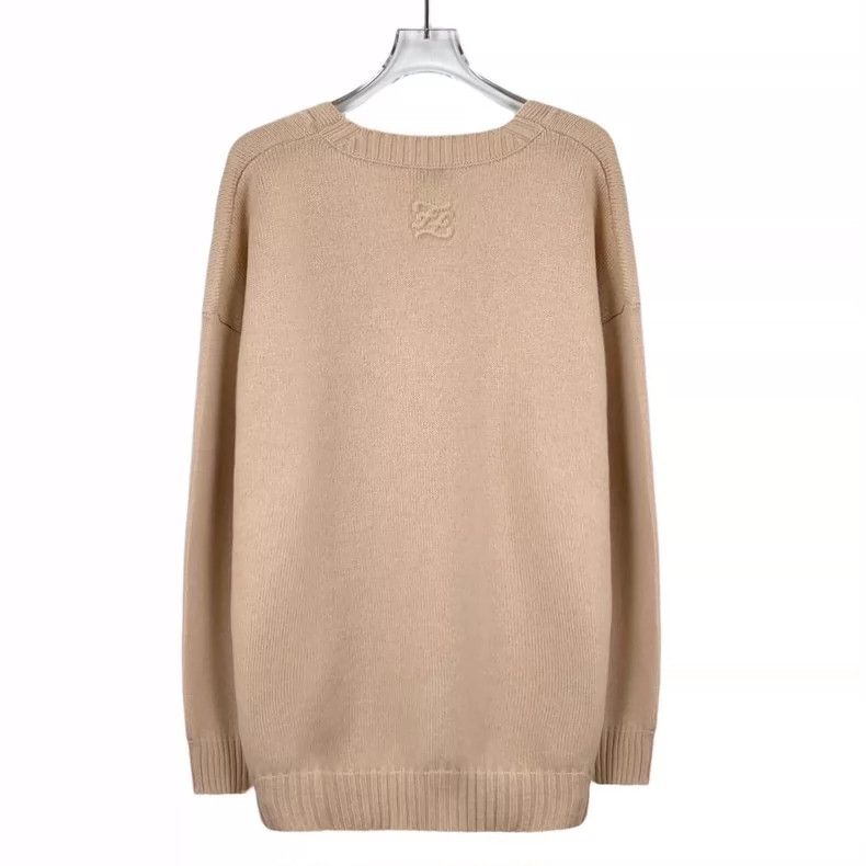 Fendi FENDI Beige Cashmere Logo Embroidered Cashmere V-Neck Long Size XS / US 0-2 / IT 36-38 - 2 Thumbnail