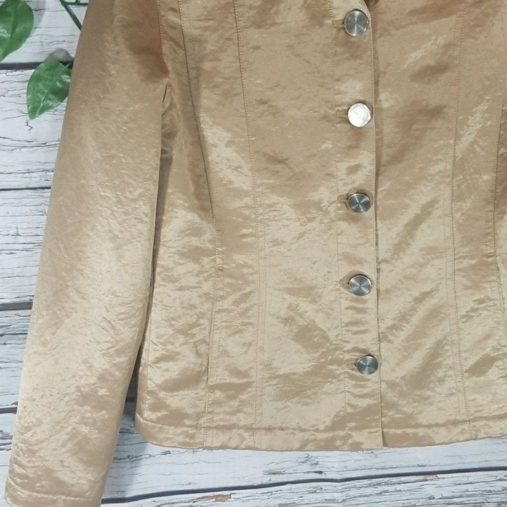 Chicos Chico's gold foil high neck button down jacket blazer sz Sm Size S / US 4 / IT 40 - 4 Thumbnail