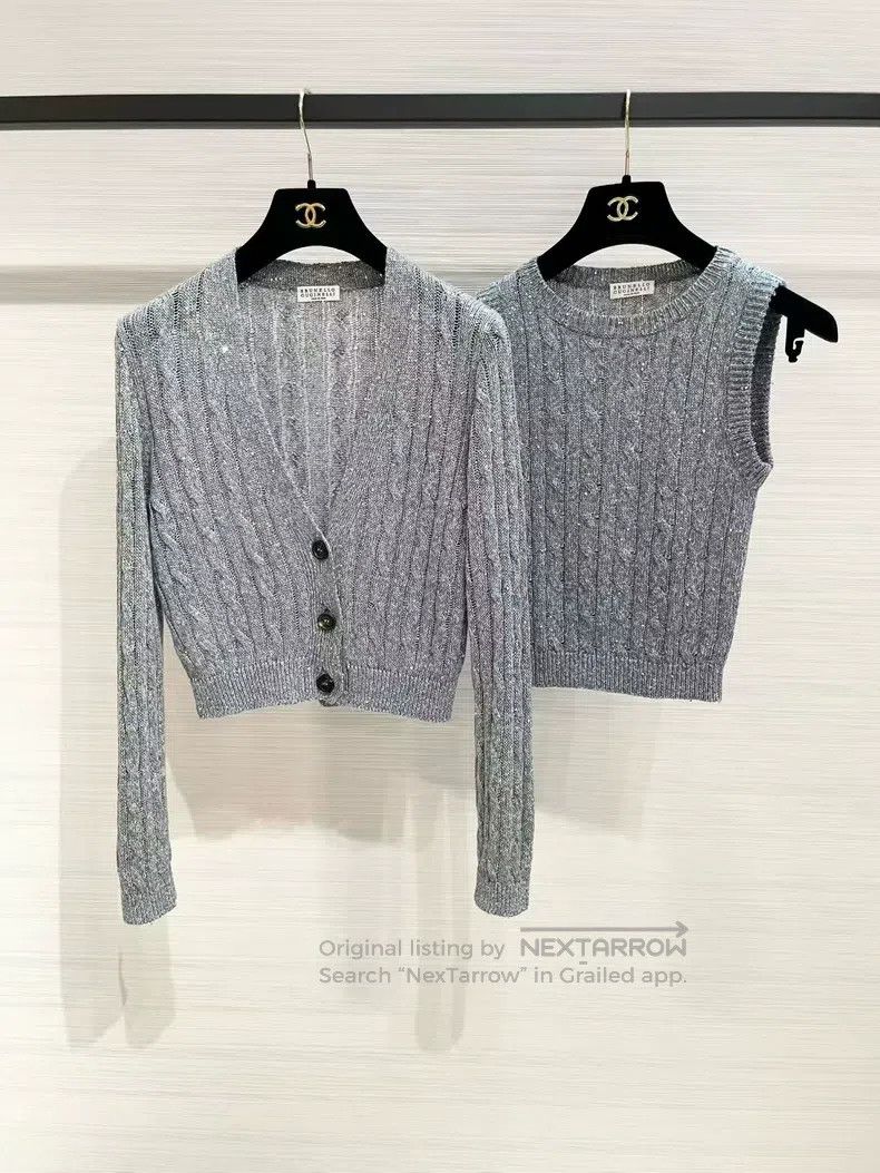 Brunello Cucinelli Brunello Cucinelli Grayish-blue, glittering knitted black Size XS / US 0-2 / IT 36-38 - 2 Thumbnail