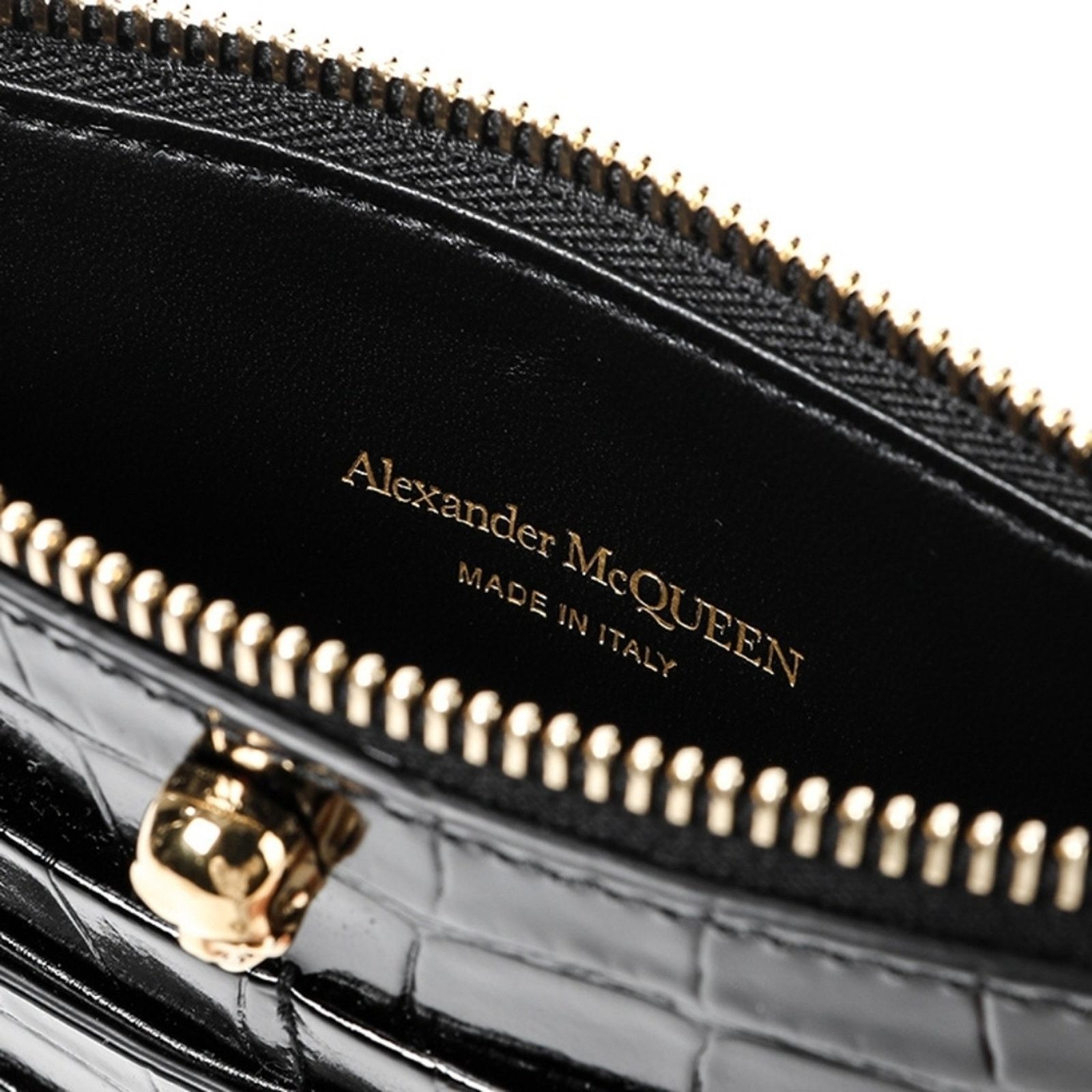 Alexander McQueen Alexander McQueen Flat Card Wallet Zip Black Croc Skull Size ONE SIZE - 10 Thumbnail